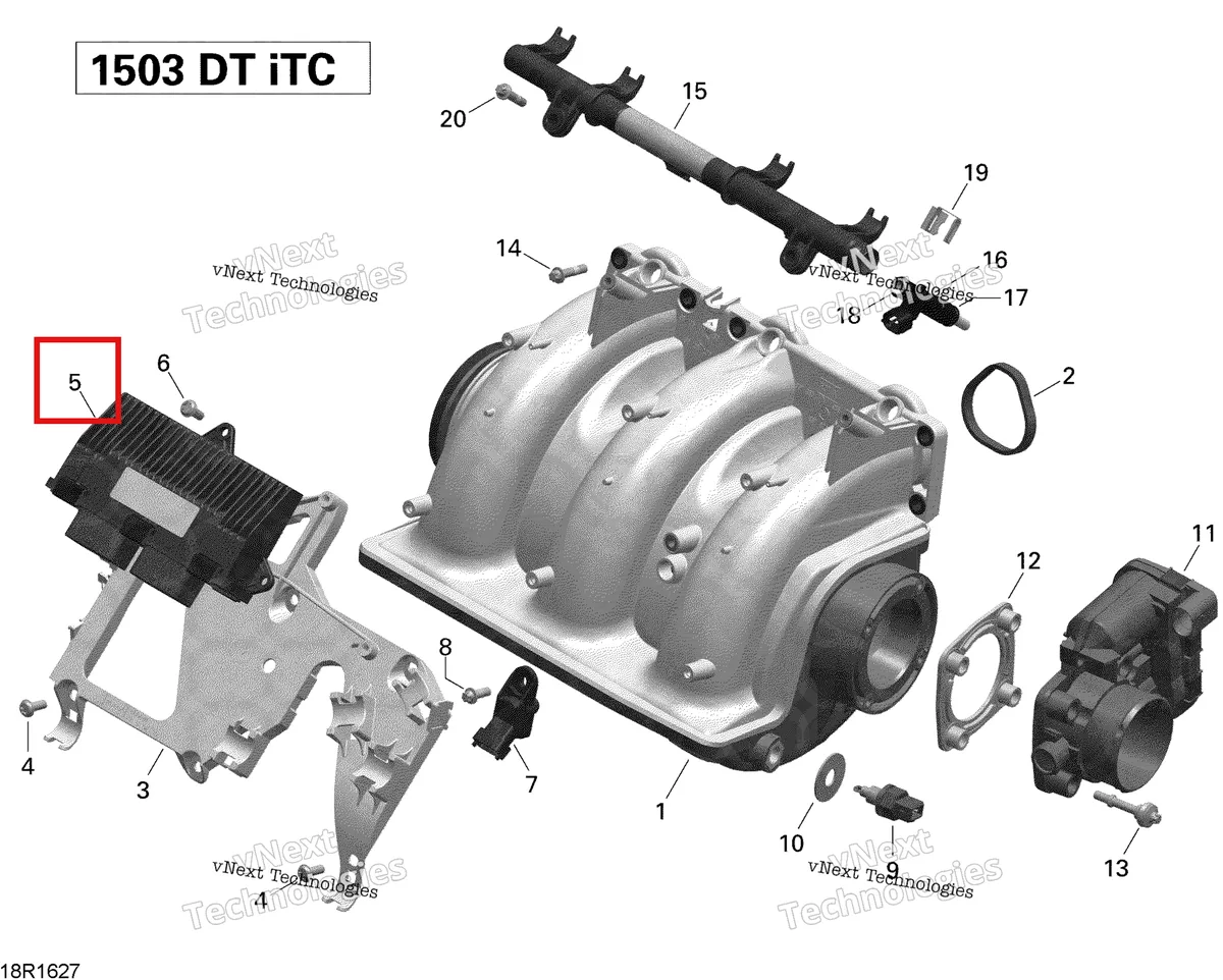 Деталь 420666378 на схеме узла 2016 Sea-Doo GTI-GTR-GTS Air Intake Manifold And Throttle Body - 130
