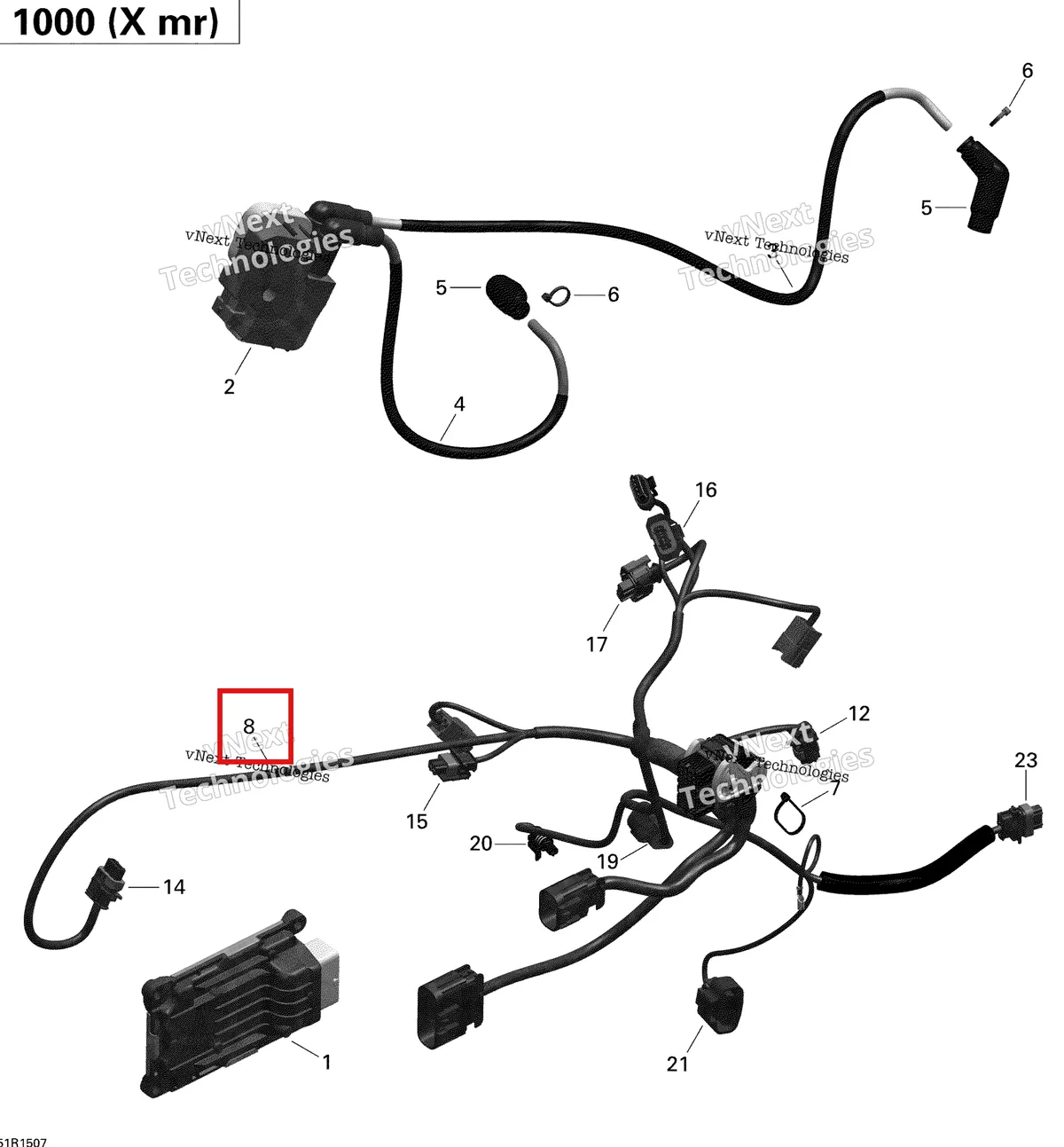 Деталь 420666502 на схеме узла 2015 Can-Am OUTLANDER 1000 EFI XMR Engine Harness And Electronic Module