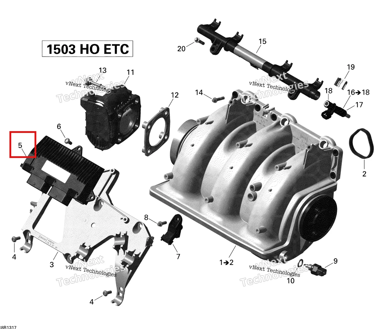 Деталь 420666512 на схеме узла 2013 Sea-Doo RXT-X AS 260 & RS Air Intake Manifold And Throttle Body 2