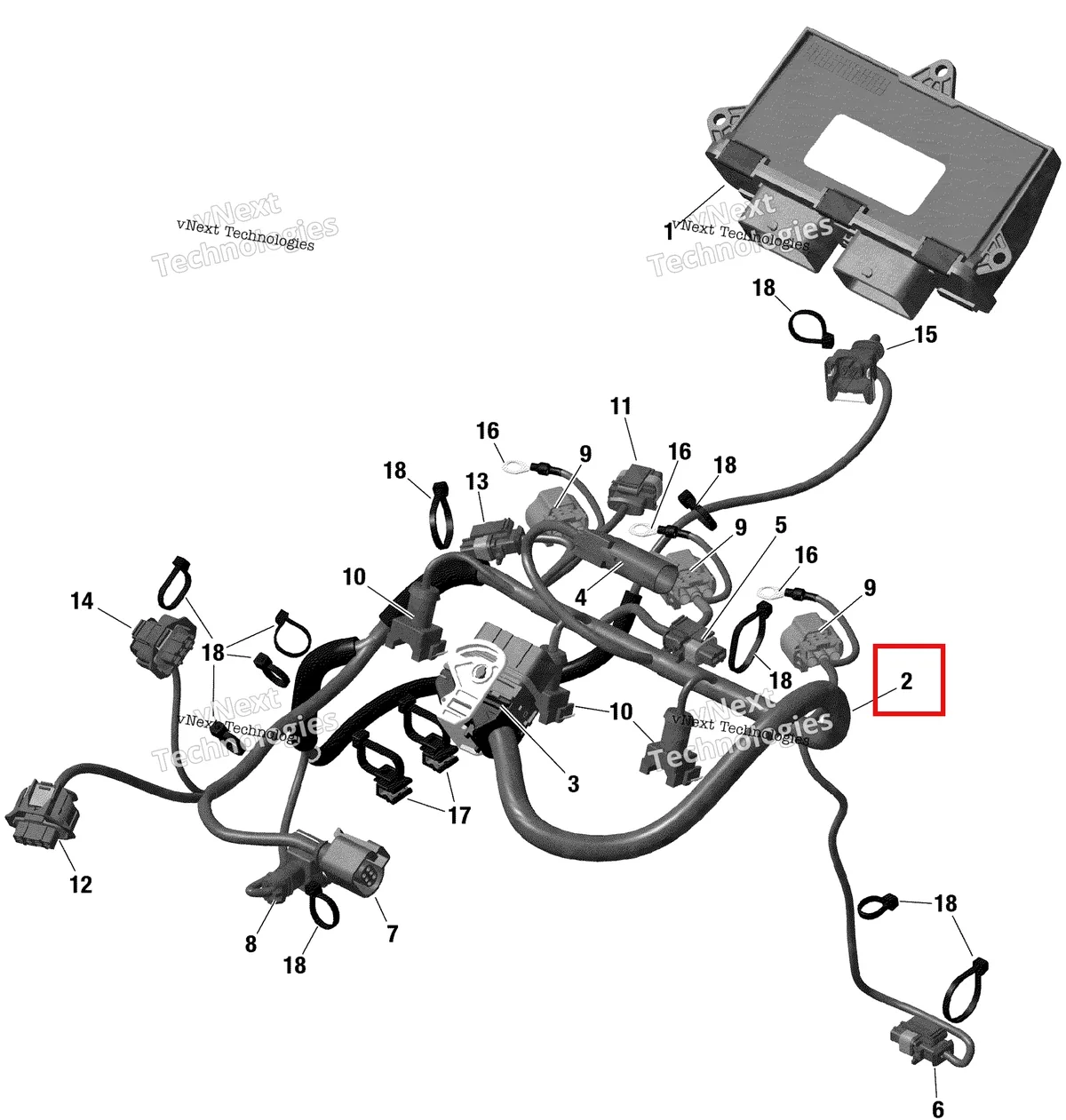 Деталь 420666555 на схеме узла 2022 Ski-Doo EXPEDITION LE 900 ACE TURBO Rotax - Engine Harness And Electronic Module