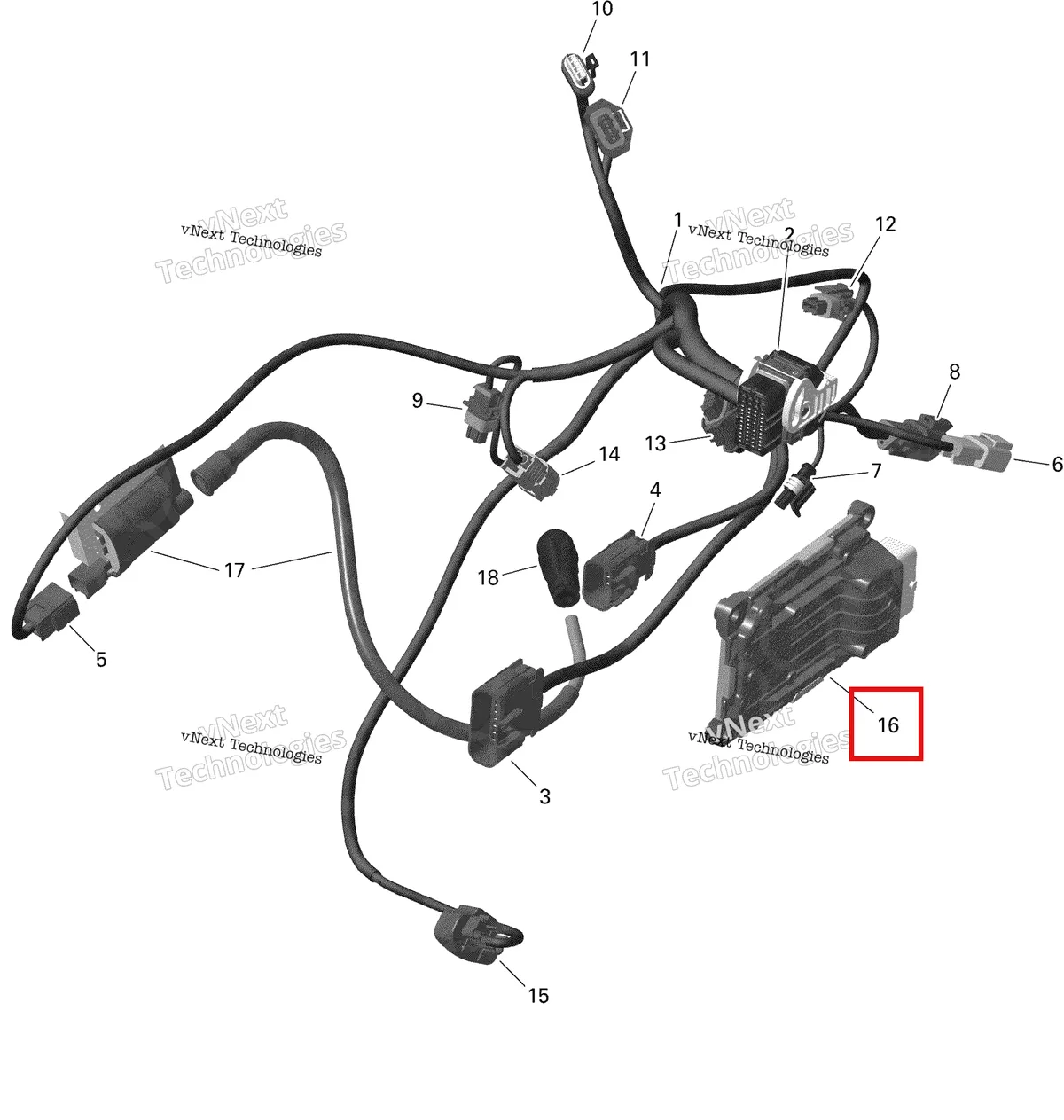 Деталь 420666886 на схеме узла 2021 Can-Am Outlander MAX 6X6 - 450 EFI - DPS Rotax - Engine Harness And Electronic Module - 450 - 6X6 - North America