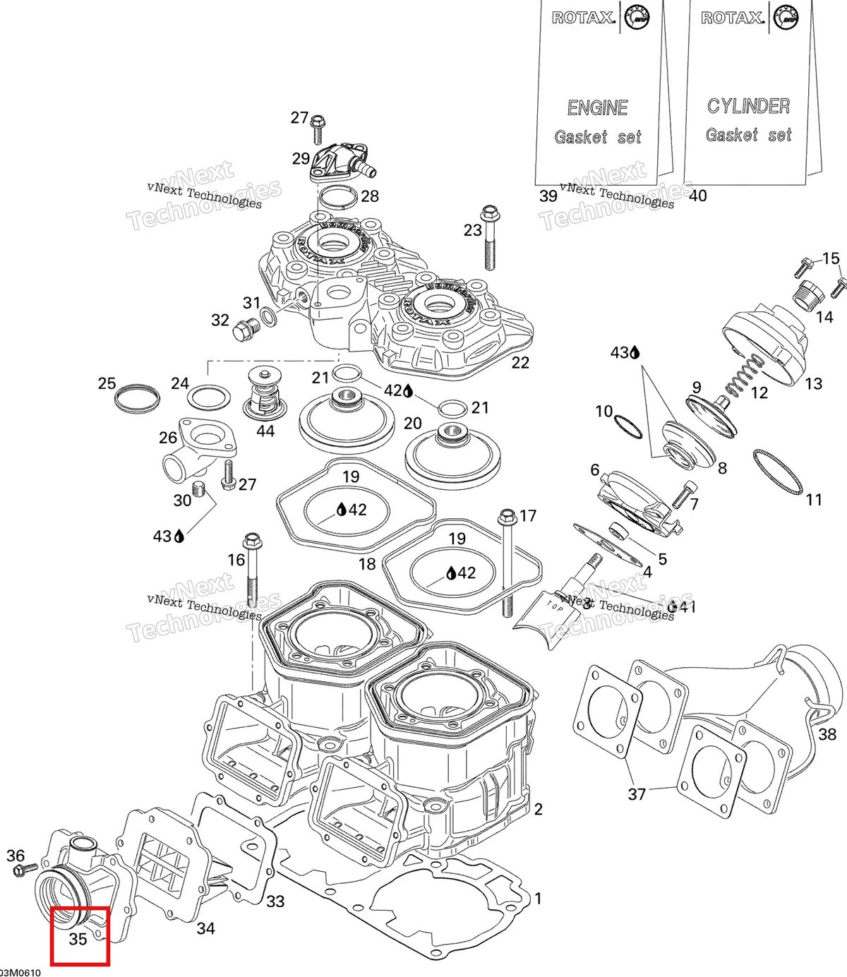 Деталь 420667078 (Потребление Гнездо) на схеме узла 2006 Ski-Doo MX Z 440 Racing Cylinder And Exhaust Manifold