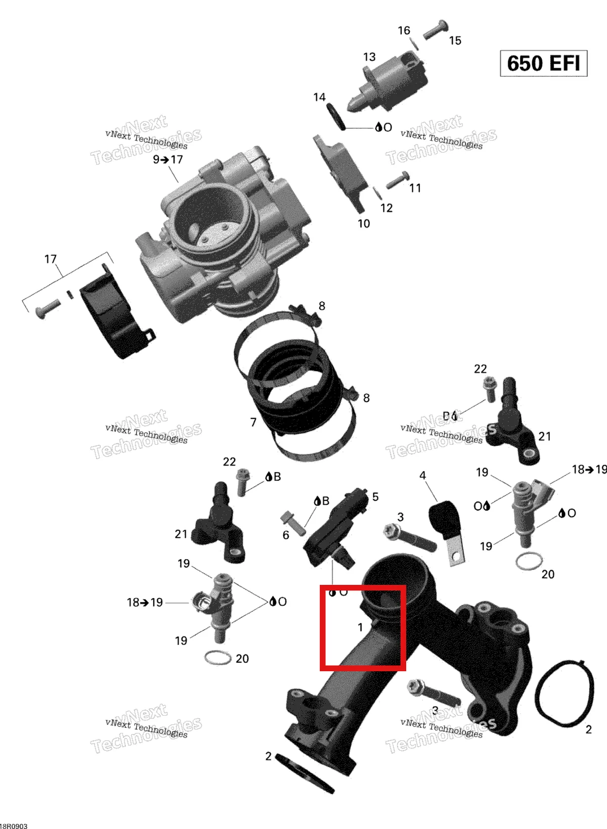 Деталь 420667252 на схеме узла 2009 Can-Am Outlander Max 650 EFI XT Air Intake Manifold And Throttle Body
