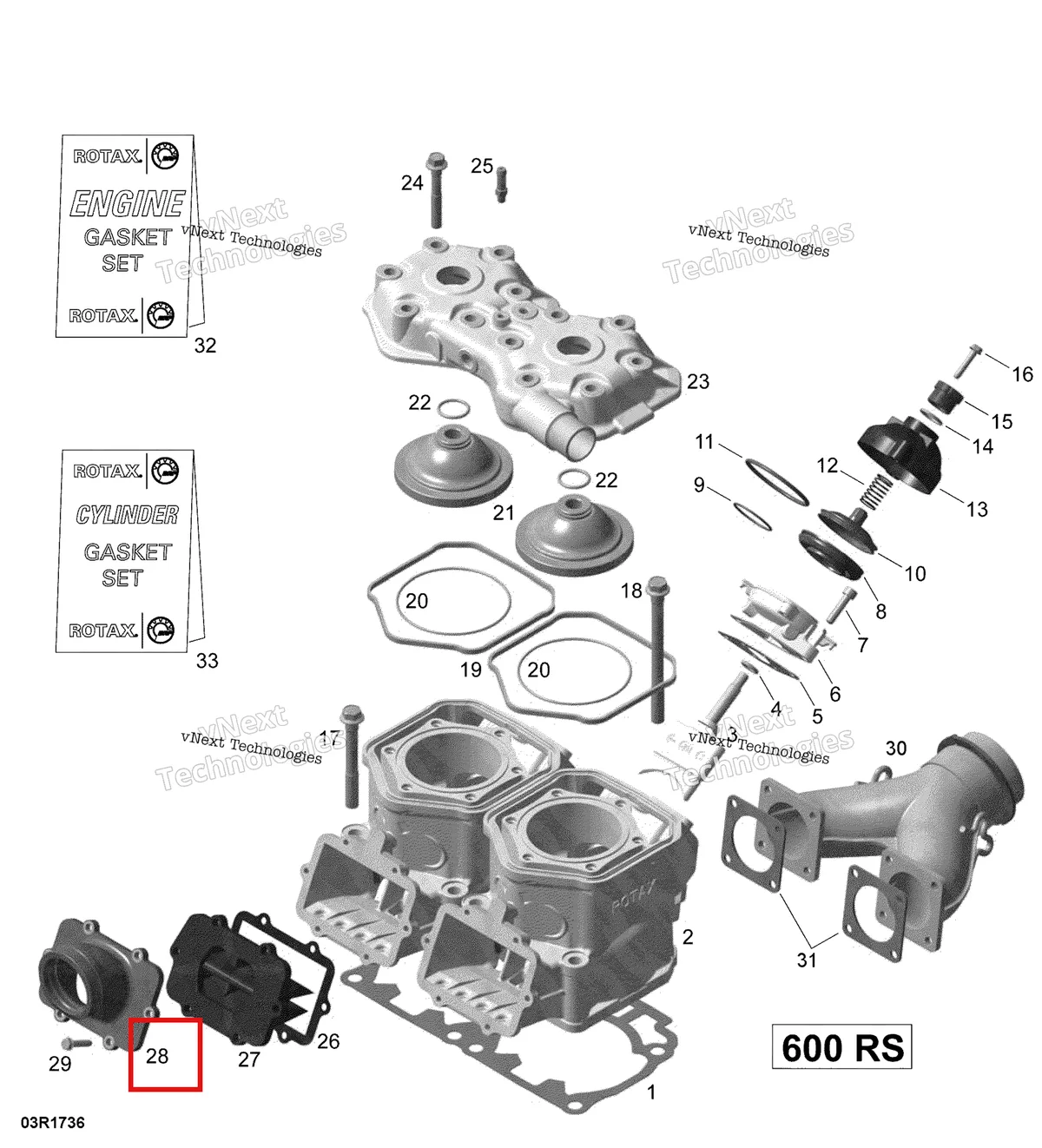 Деталь 420667500 (Потребление Гнездо) на схеме узла 2017 Ski-Doo MXZ 600 RS Cylinder, Exhaust Manifold And Reed Valve