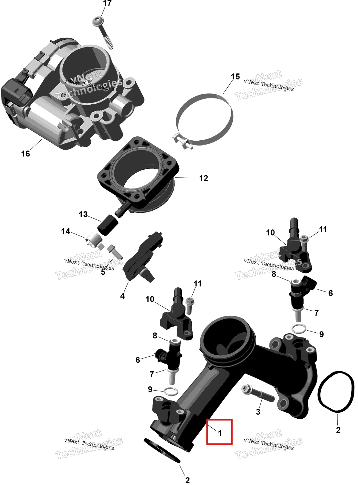 Деталь 420667520 на схеме узла 2026 Can-Am RENEGADE - 4X4 - XMR - 1000R EFI - 5UTA - Hyper Silver Rotax - Air Intake Manifold And Throttle Body