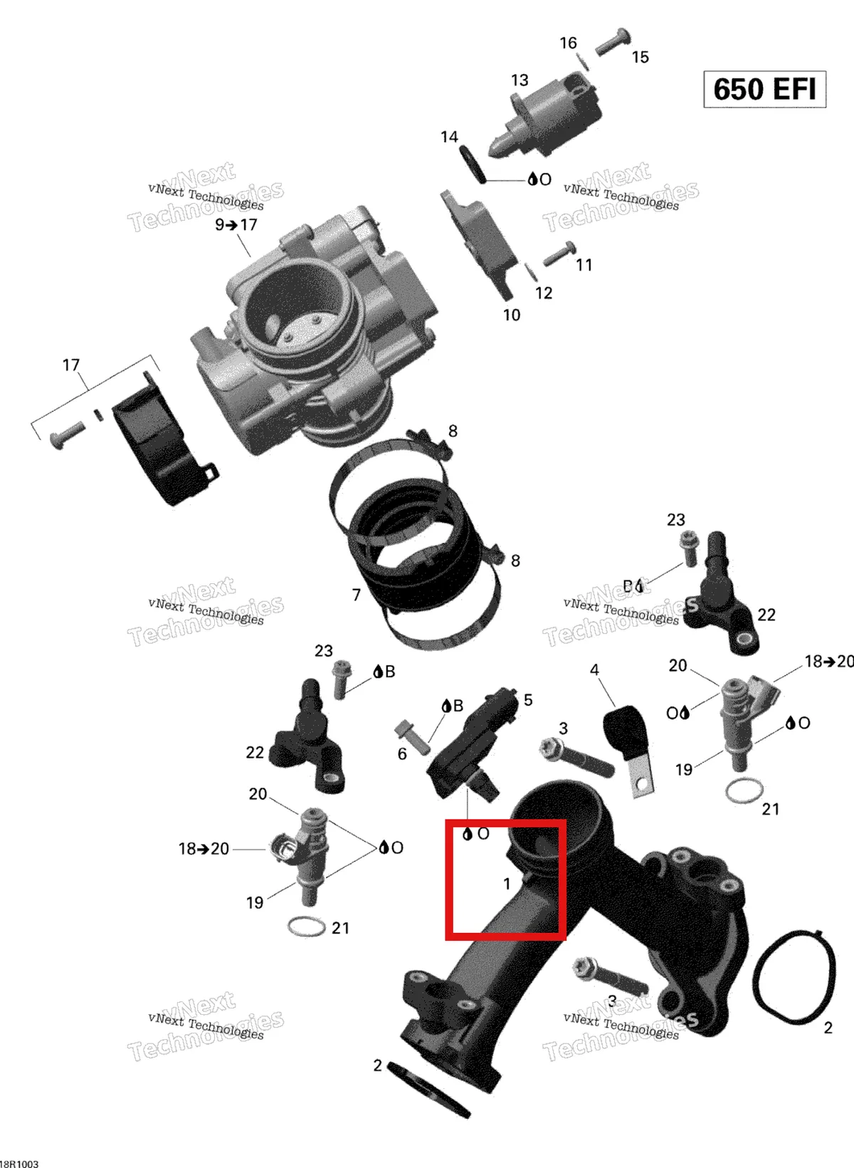 Деталь 420667580 на схеме узла 2010 Can-Am Outlander Max 650 EFI Air Intake Manifold And Throttle Body