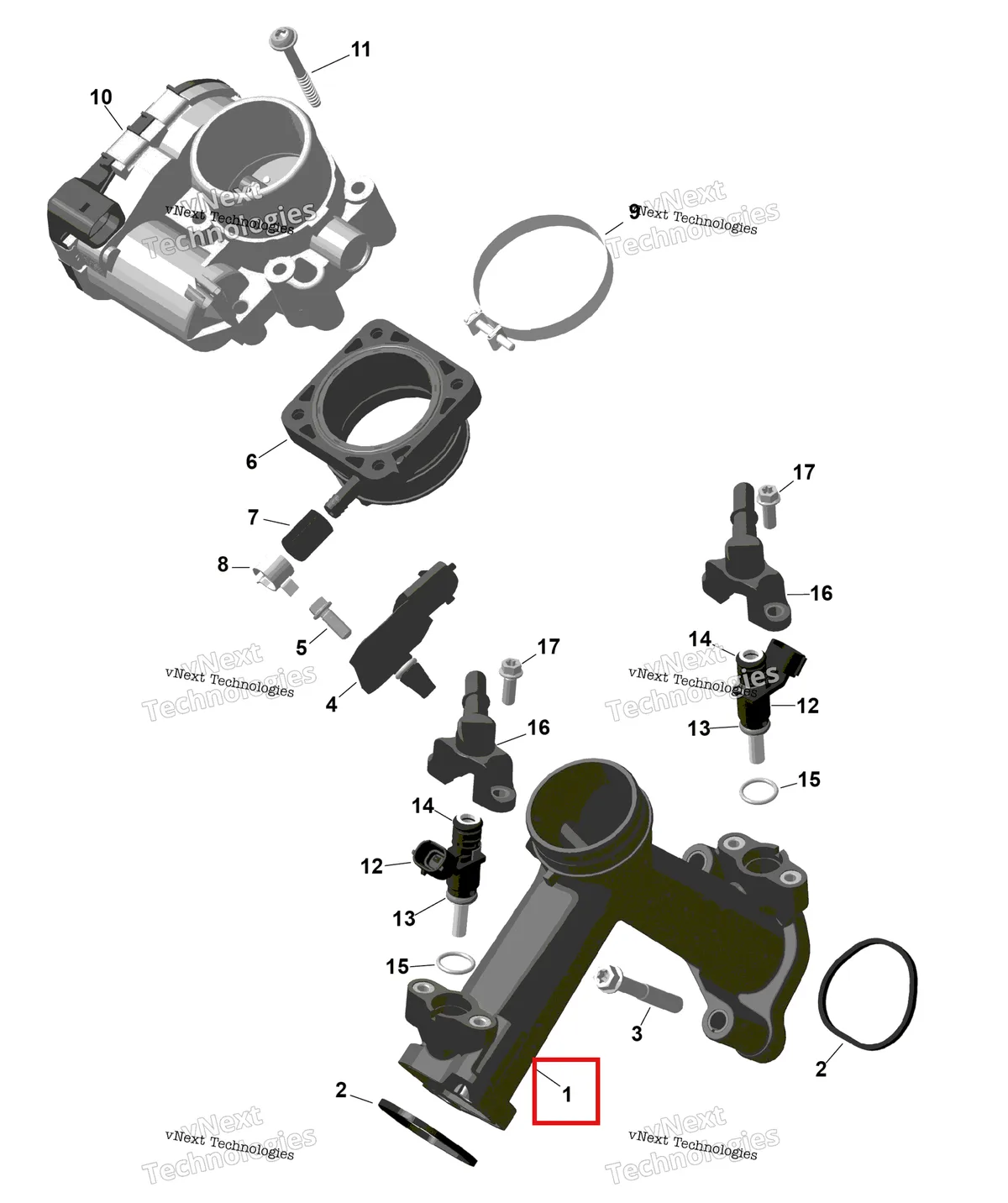 Деталь 420667581 на схеме узла 2026 Can-Am RENEGADE - 4X4 - XMR - 650 EFI - 5TTA - Catalyst Gray Rotax - Air Intake Manifold And Throttle Body