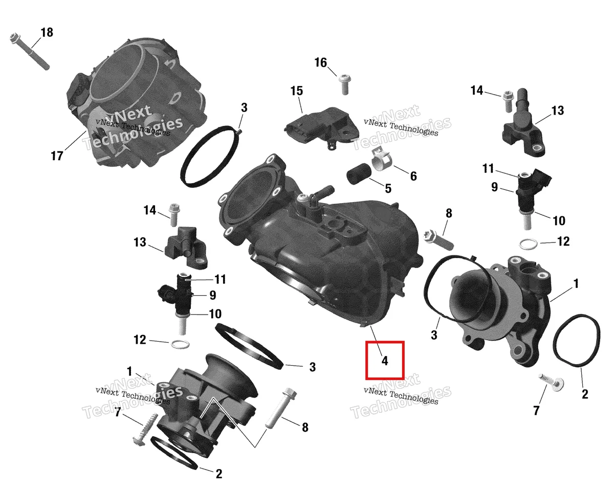 Деталь 420667798 на схеме узла 2021 Can-Am Traxter HD8 - DPS - CE Rotax - Air Intake Manifold And Throttle Body