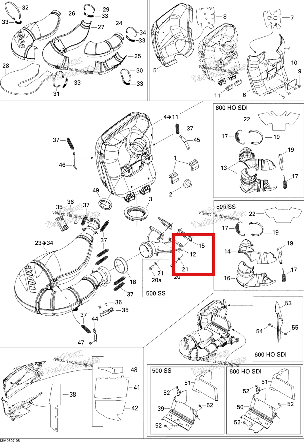 Деталь 420673072 (Выпускной Коллектор) на схеме узла 2008 Ski-Doo GTX LTD 600 HO SDI Exhaust System