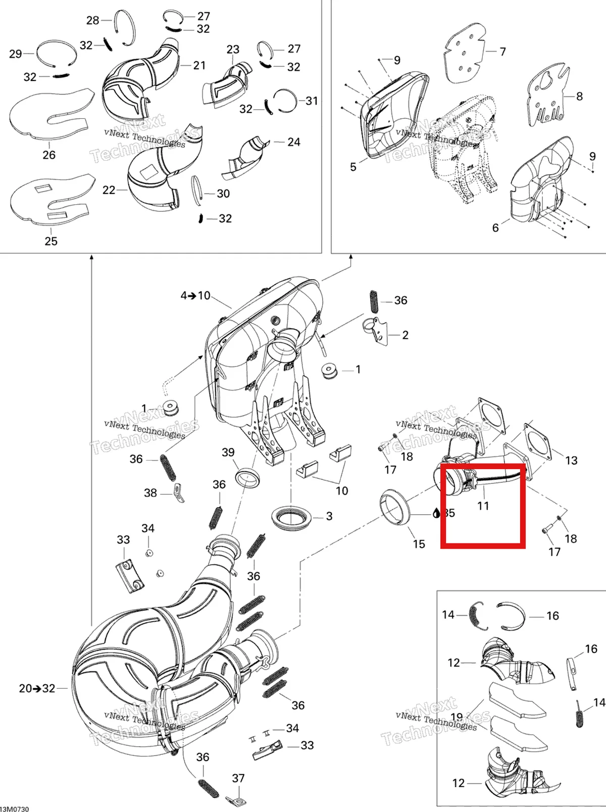 Деталь 420673150 на схеме узла 2007 Ski-Doo MACH Z Adrenaline Exhaust System