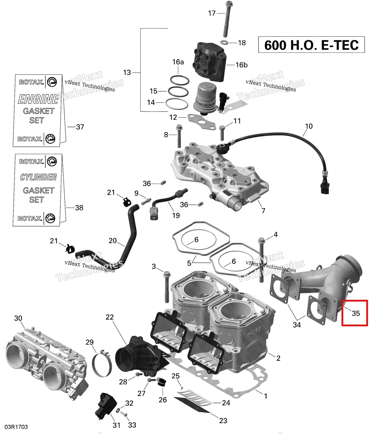 Деталь 420673420 (Коллектор) на схеме узла 2020 Ski-Doo SKANDIC WT 600HO E-TEC Engine - Cylinder And Injection System - 600Ho E-Tec