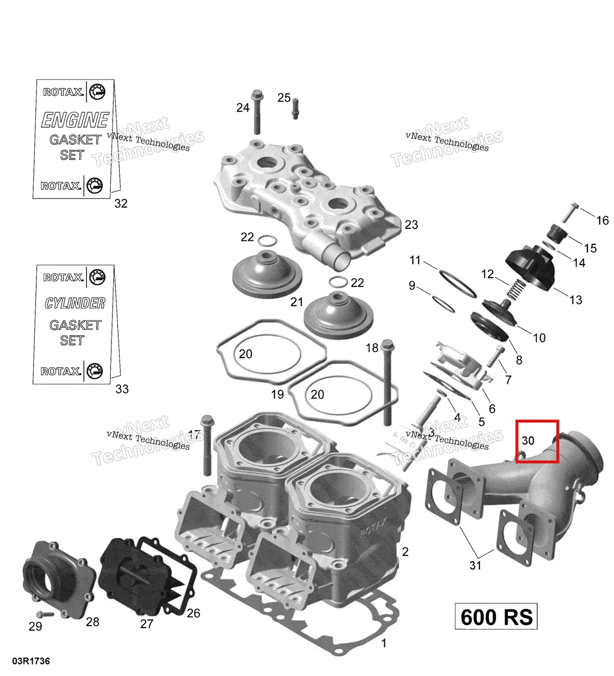 Деталь 420673460 (Коллектор) на схеме узла 2017 Ski-Doo MXZ 600 RS Cylinder, Exhaust Manifold And Reed Valve