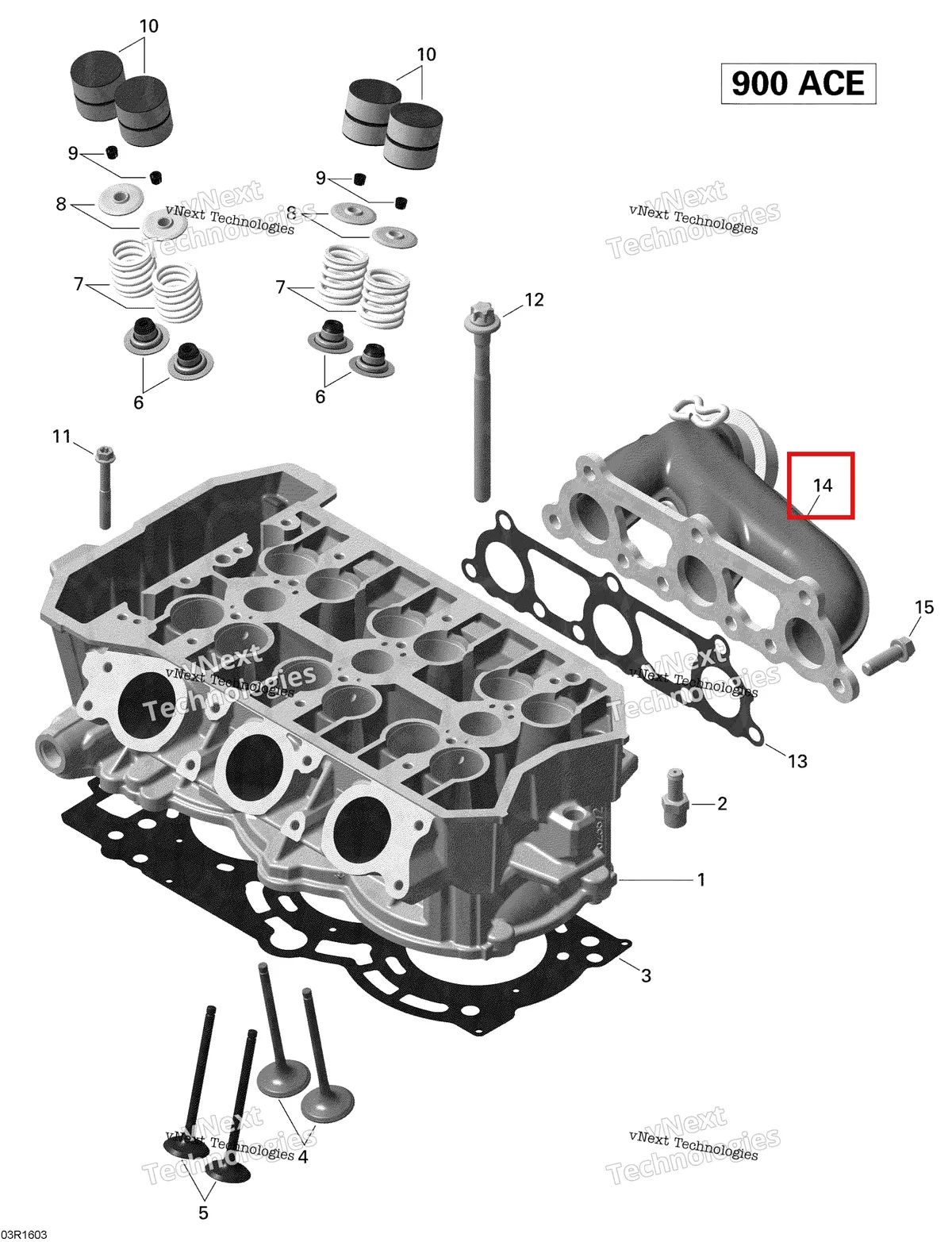 Деталь 420673490 (Выпускной Коллектор) на схеме узла 2018 Ski-Doo EXPEDITION SPORT 900 ACE Cylinder Head - 900 Ace