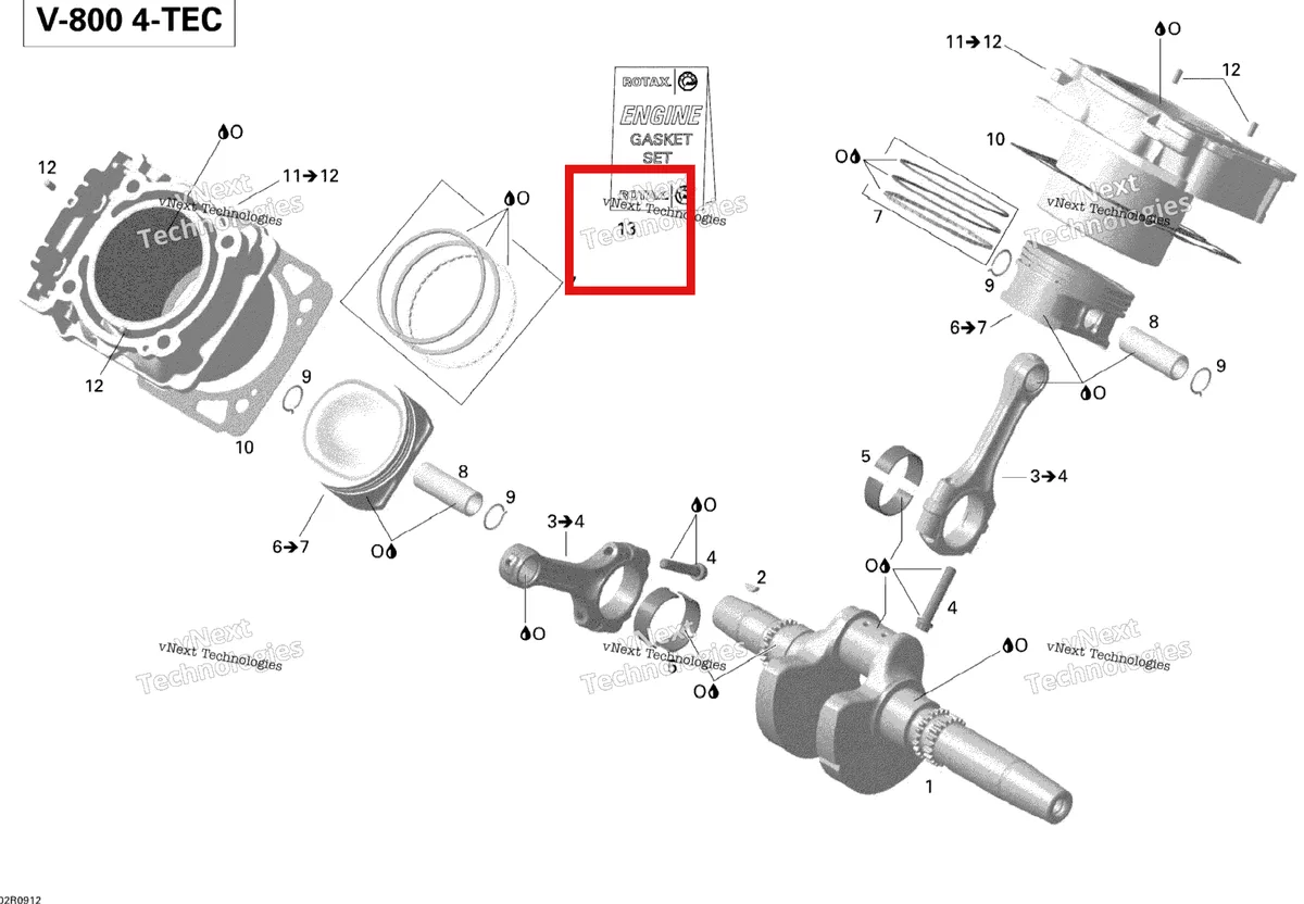 Деталь 420684133 (Комплет прокладок) на схеме узла 2012 Ski-Doo Skandic SWT V800 YetiII Crankshaft, Piston And Cylinder