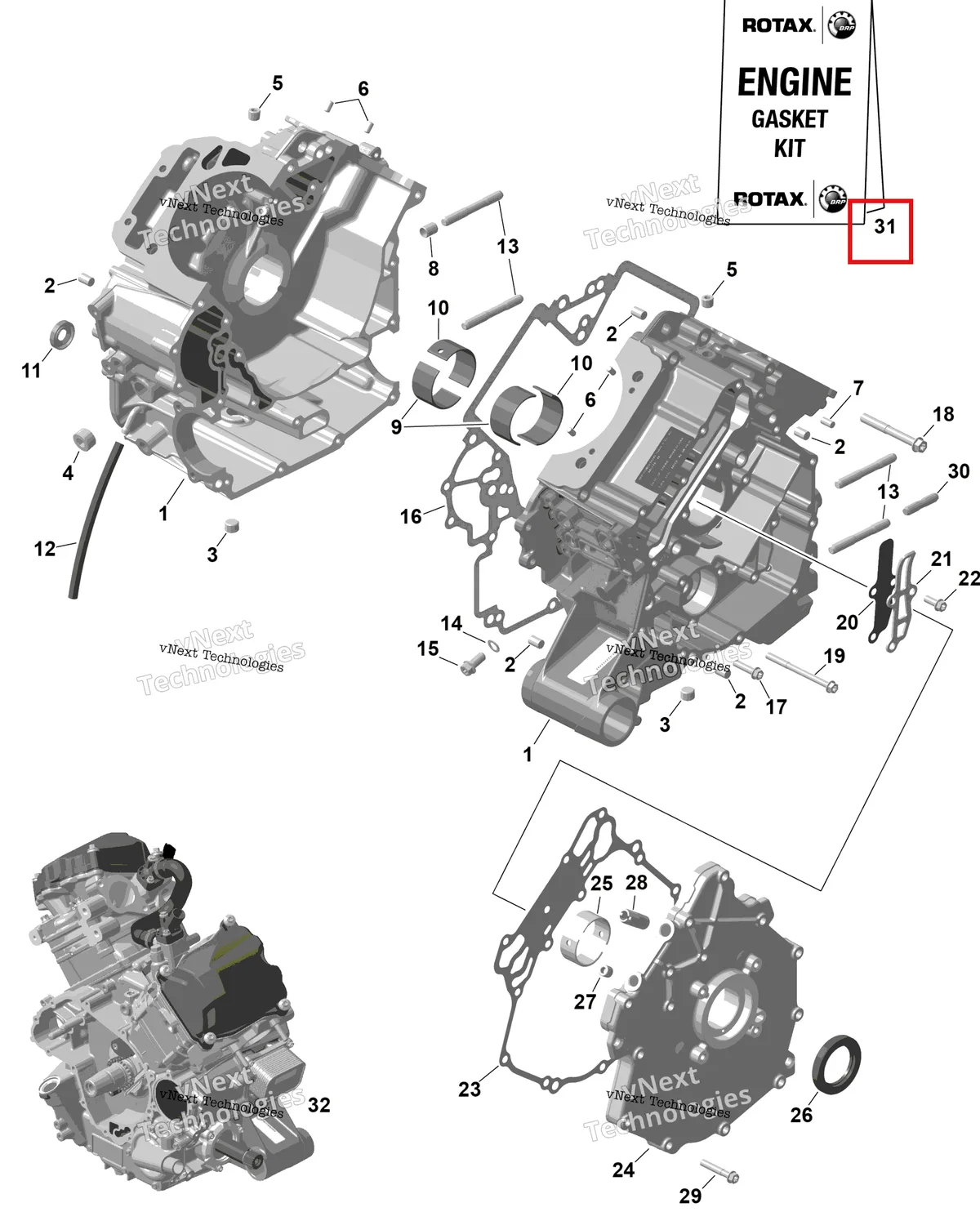 Деталь 420684154 на схеме узла 2026 Can-Am RENEGADE - 4X4 - XMR - 650 EFI - 5TTA - Catalyst Gray Rotax - Crankcase