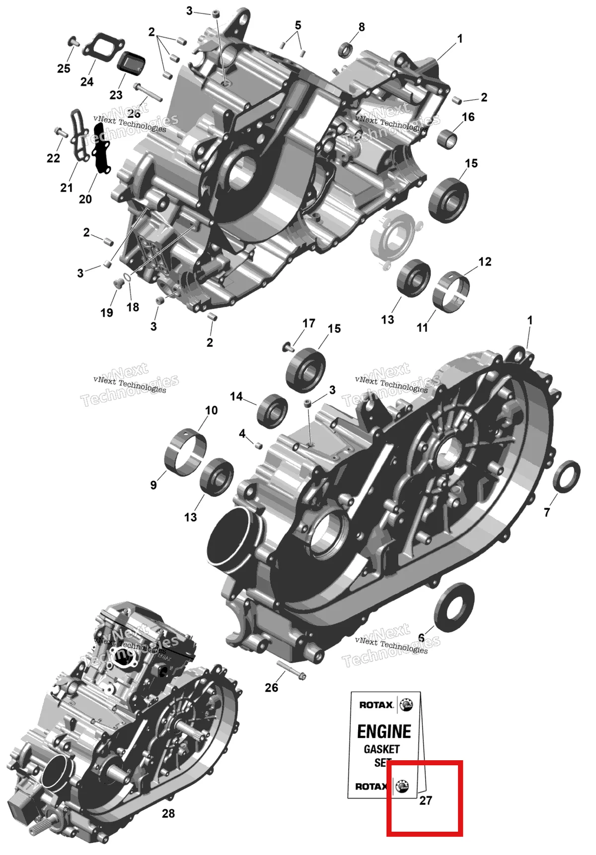Деталь 420684158 (Двигатель комплект прокладок Can-Am Outlander 4x4 DPS 700 (2025) (420684158)) на схеме узла 2026 Can-Am Maverick Trail - 700 EFI - DPS - 7HTB - Timeless Black Metallic - 50