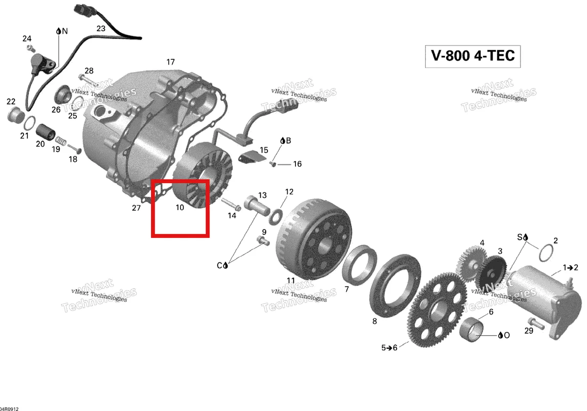 Деталь 420684853 (Деталь Stator Plate) на схеме узла 2012 Ski-Doo Skandic SWT V800 YetiII Magneto And Electric Starter