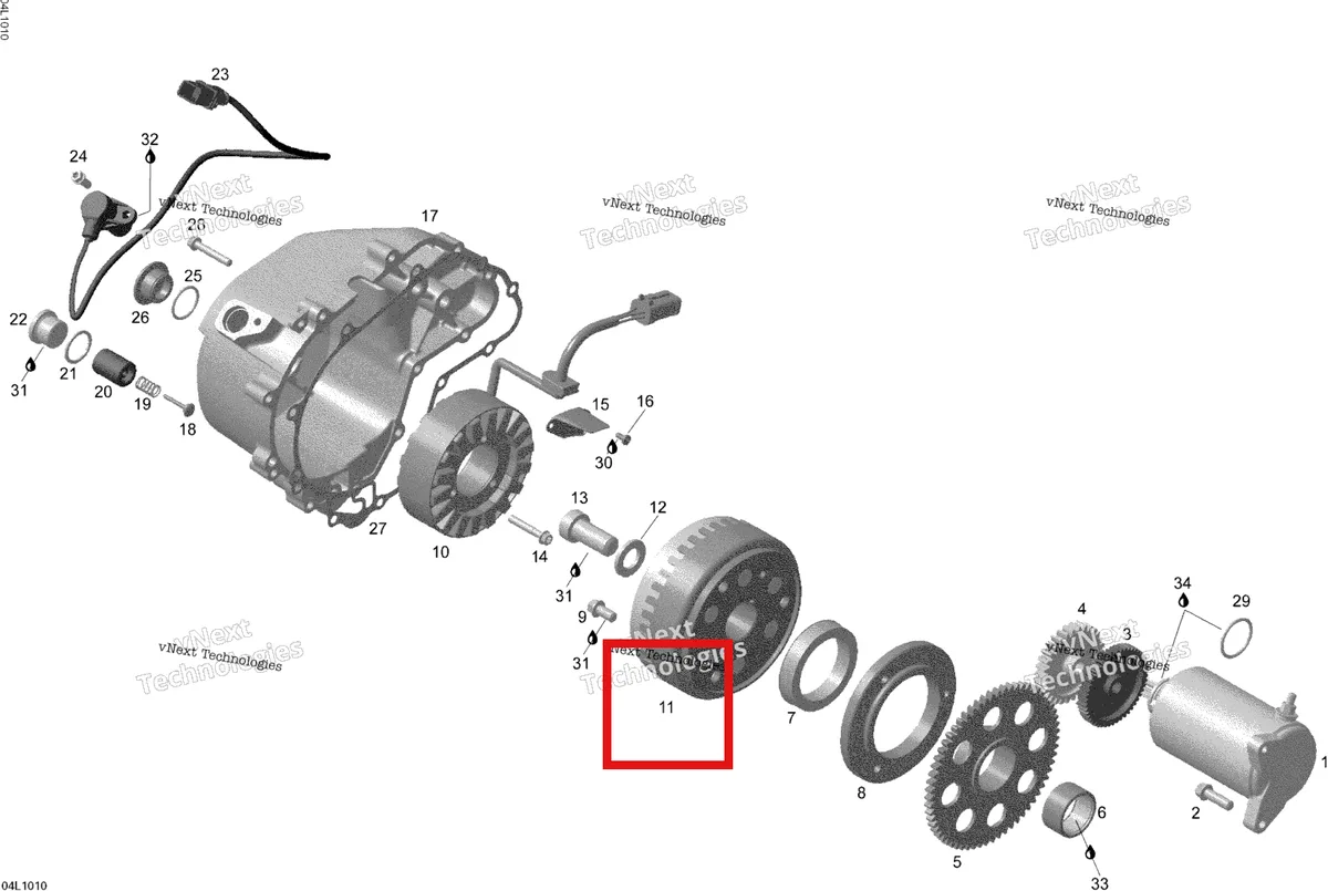 Деталь 420684867 (Маховик Магнето) на схеме узла 2010 Ski-Doo Skandic SWT V800 Magneto