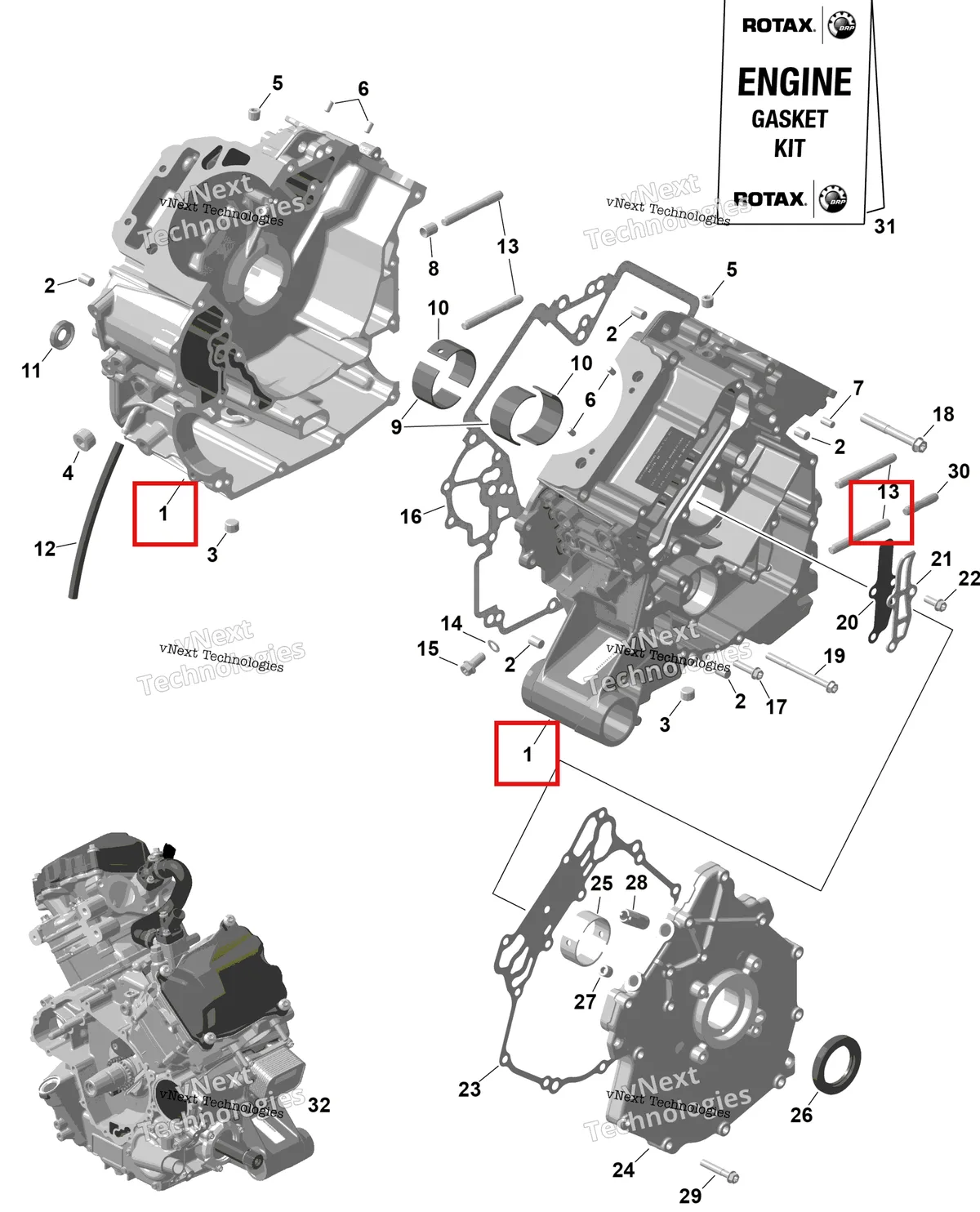 Деталь 420685253 на схеме узла 2026 Can-Am RENEGADE - 4X4 - XMR - 650 EFI - 5TTA - Catalyst Gray Rotax - Crankcase