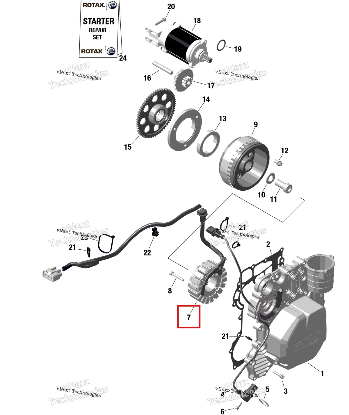 Деталь 420685635 (Статор  (650 Вт, 14в)) на схеме узла 2023 Ski-Doo SKANDIC LE 600 ACE Rotax - Magneto And Electric Starter