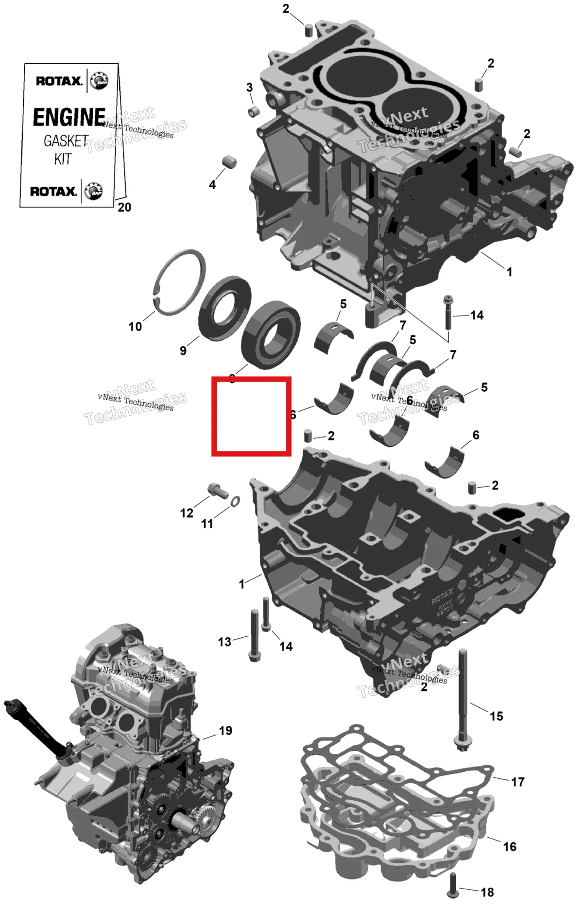 Деталь 420686024 на схеме узла 2025 Ski-Doo EXPEDITION - 600 ACE - SPORT - KCSA - Neo Yellow - 154X16X1.5CH Track Rotax - Crankcase