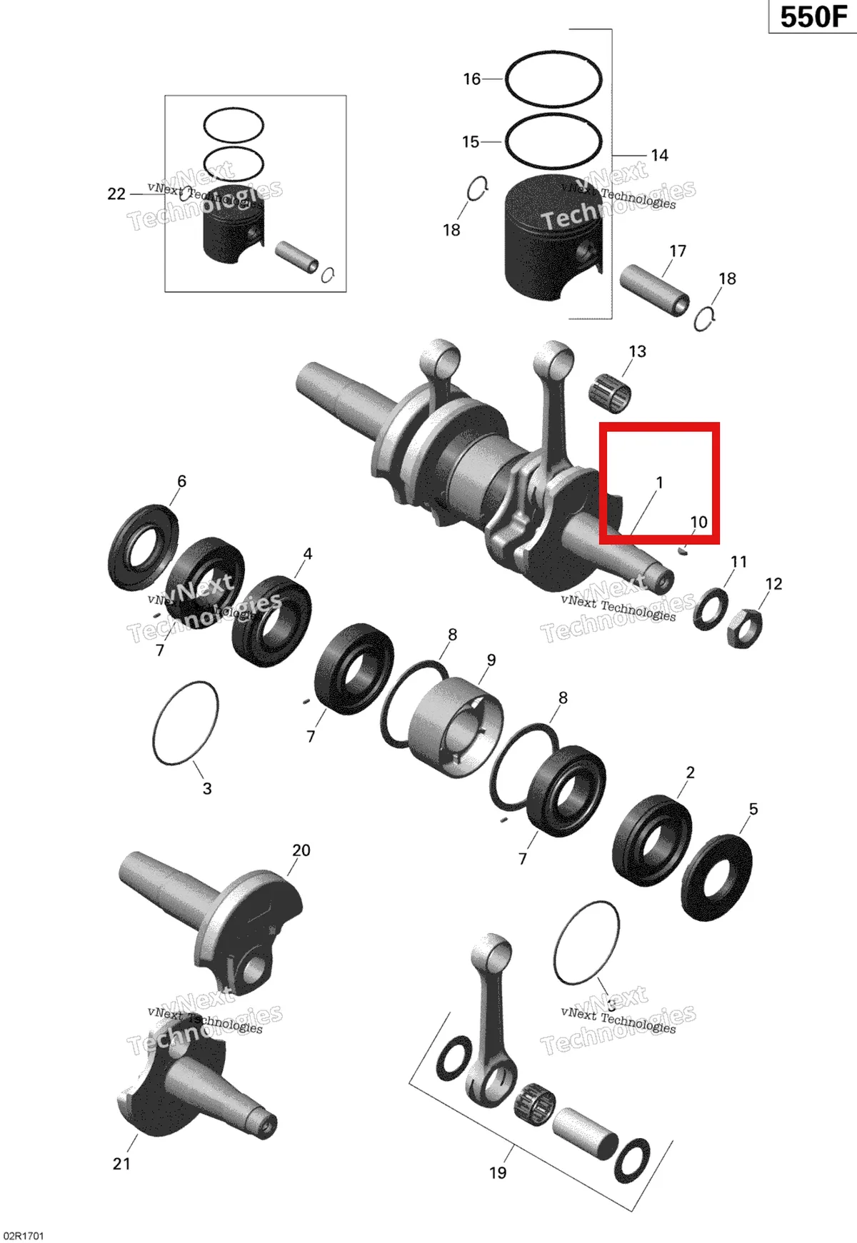 Деталь 420686042 (Коленвал в сборе) на схеме узла 2020 Ski-Doo TUNDRA 550F Engine - Crankshaft And Pistons - 550F