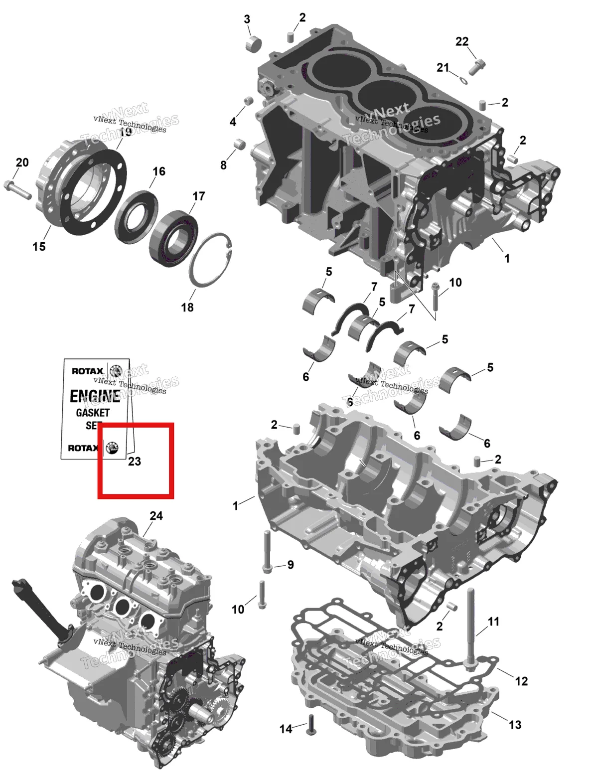 Деталь 420686236 на схеме узла 2025 Ski-Doo SKANDIC - 900 ACE - LE - AHSA - Deep Black - 154X24X1.5CST Track Rotax - Crankcase
