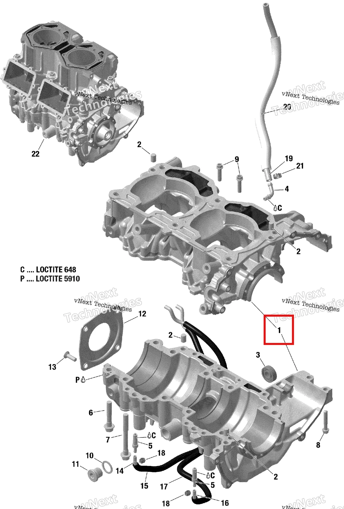 Деталь 420686661 на схеме узла 2019 Ski-Doo BACKCOUNTRY 600R E-TEC Crankcase