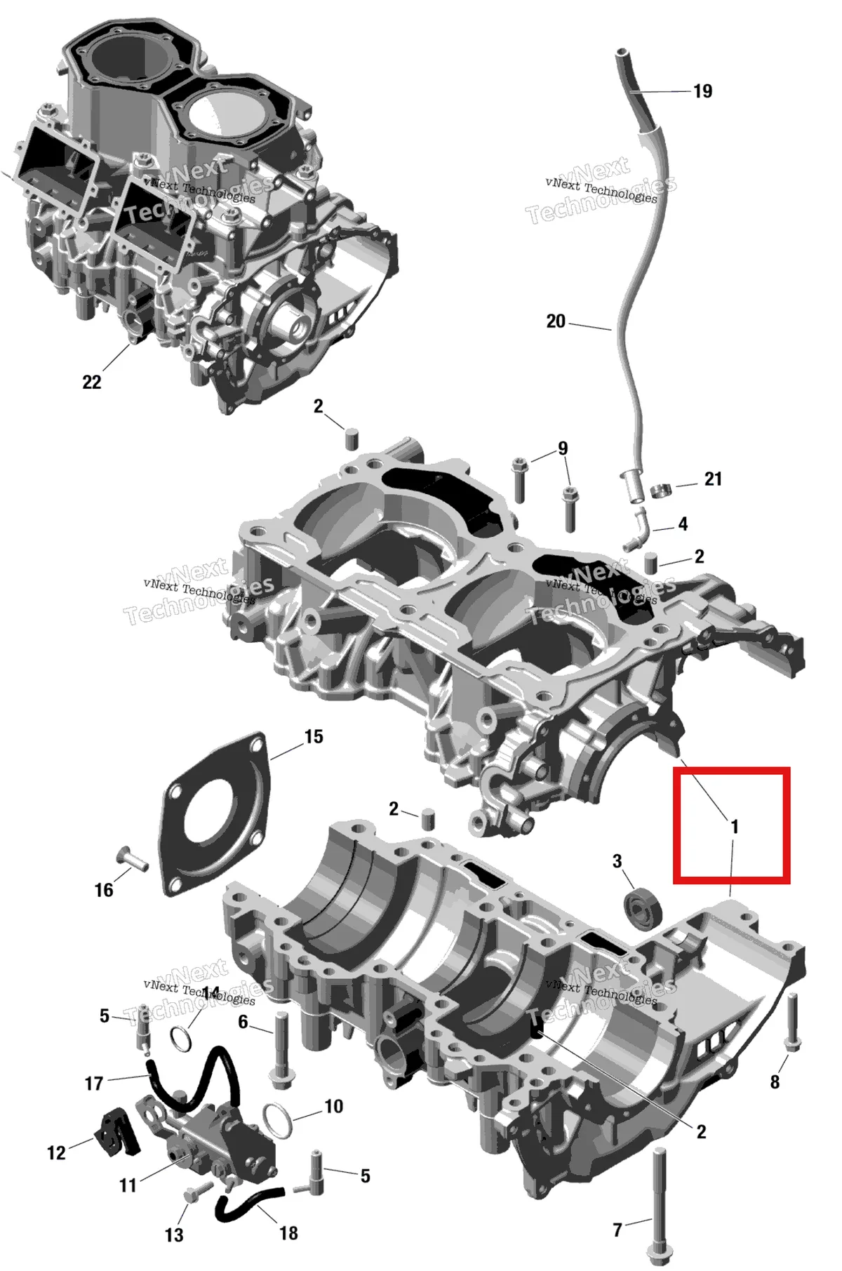 Деталь 420686663 на схеме узла 2024 Ski-Doo TUNDRA 600 EFI - LE - GDRA - Deep Black - 154X16X1.5CH Track Rotax - Crankcase