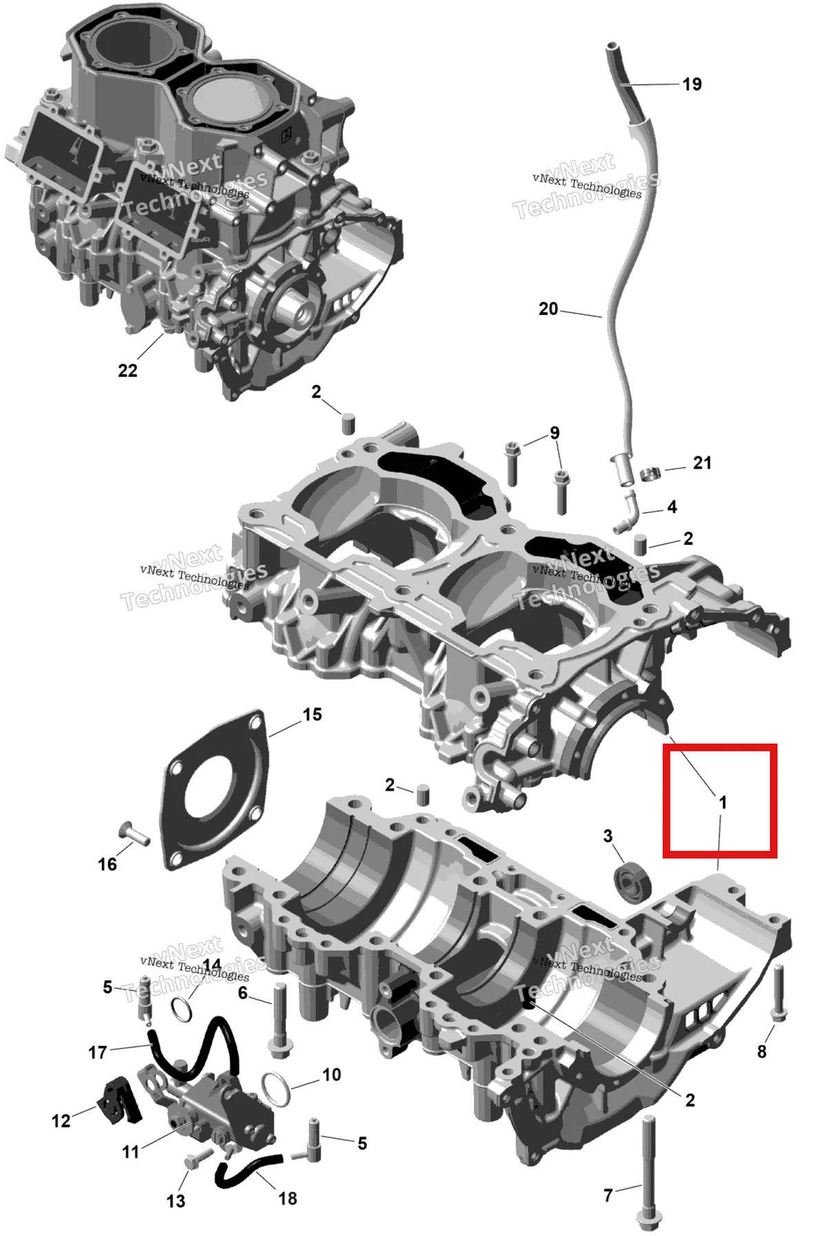 Деталь 420686664 на схеме узла 2026 Ski-Doo TUNDRA - LE - 600 EFI - GDTA - Deep Black - 16X154X1.5CH Track Rotax - Crankcase