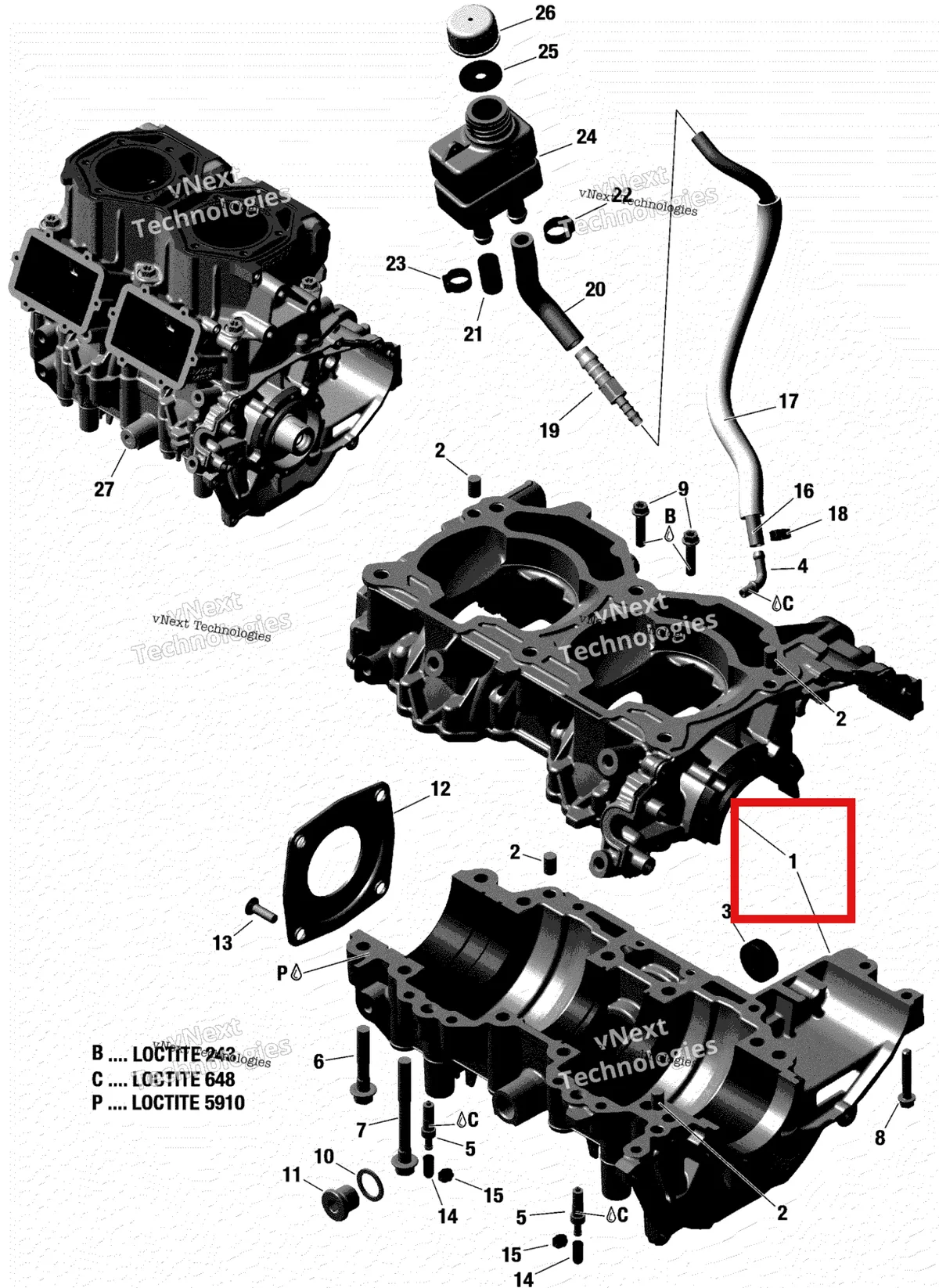 Деталь 420686671 на схеме узла 2019 Ski-Doo MXZ 600 RACING Crankcase - 598 Rs