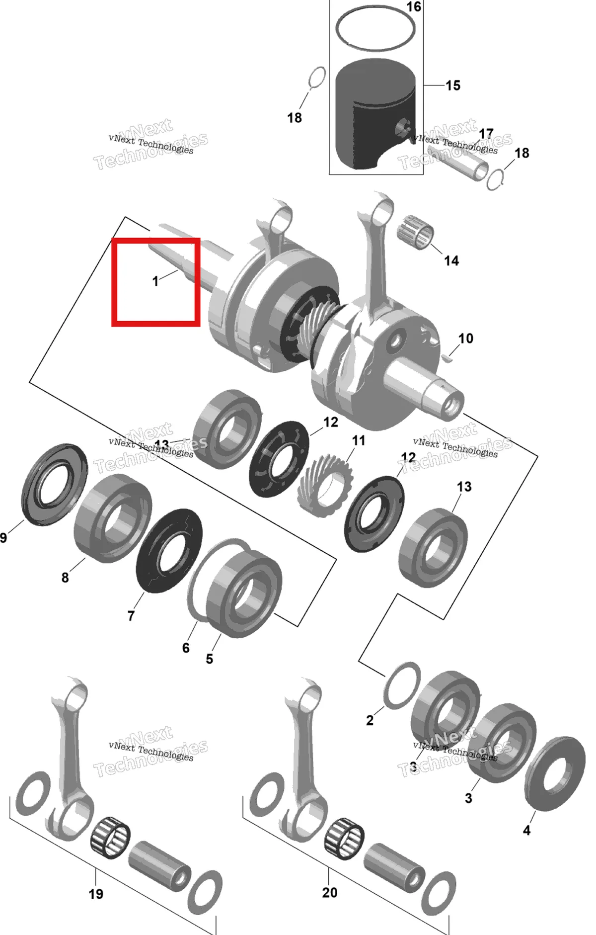 Деталь 420686690 на схеме узла 2026 Ski-Doo MXZ - RACING - 600 RS - BMTA - Neo Yellow - 15X137X1.75R Track Rotax - Crankshaft And Pistons