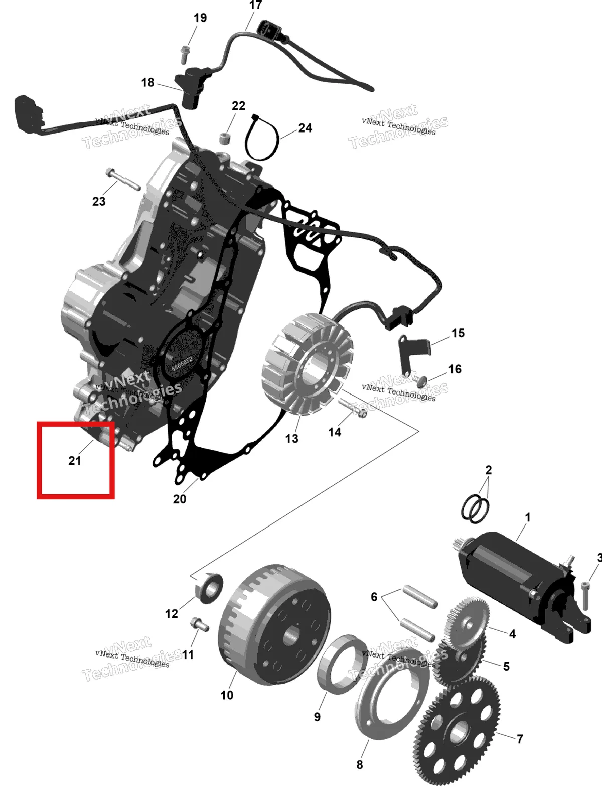 Деталь 420686854 (Ignition крышка в сборе Can-Am Outlander 4x4 XT 1000R (2025) (420686854)) на схеме узла 2026 Can-Am OUTLANDER - 4X4 - XT - 1000R - 4FTB - CALI - Platinum Silver Satin Rotax - Magneto And Electric Starter
