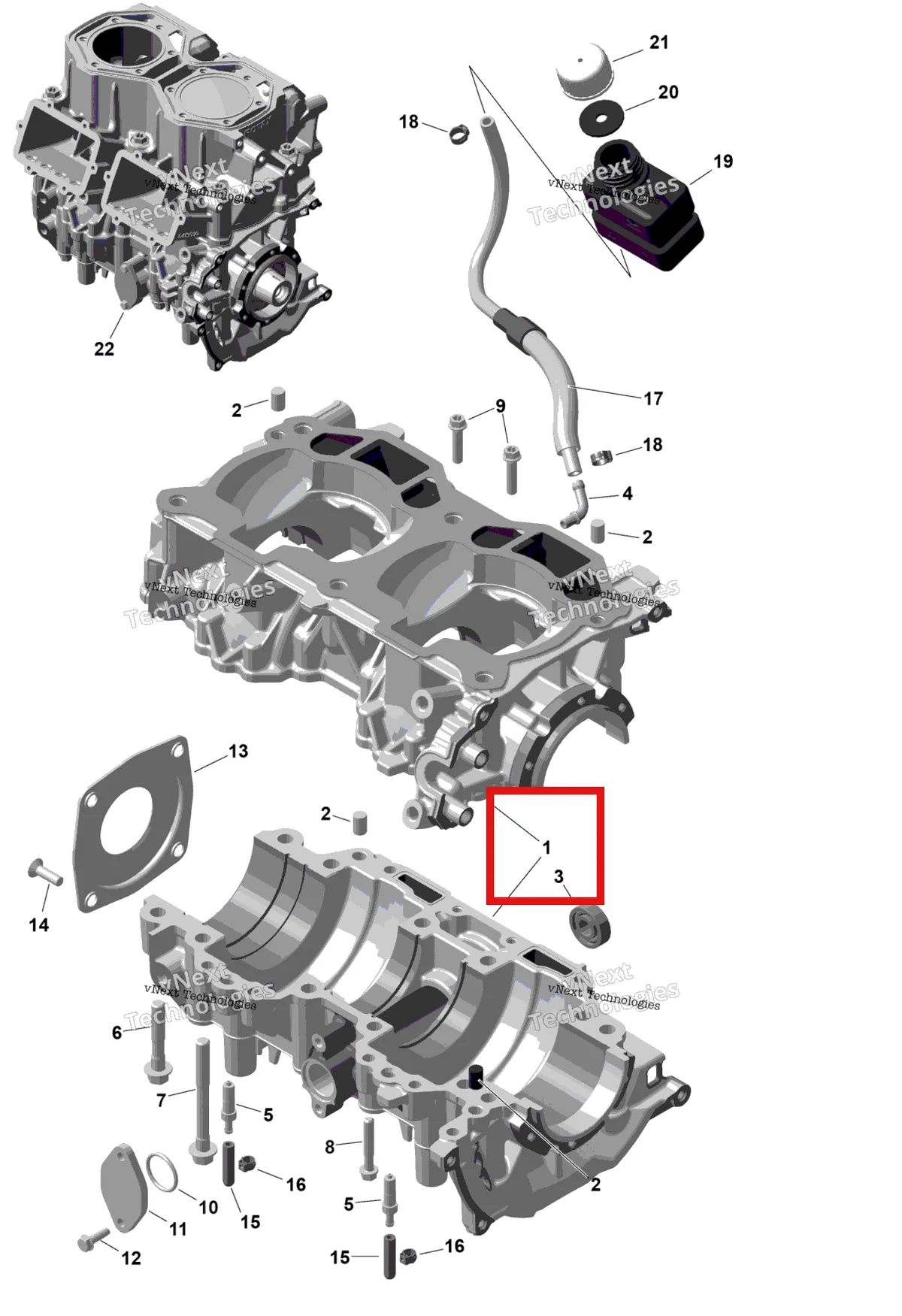 Деталь 420686902 на схеме узла 2026 Ski-Doo MXZ - RACING - 600 RS - BMTA - Neo Yellow - 15X137X1.75R Track Rotax - Crankcase