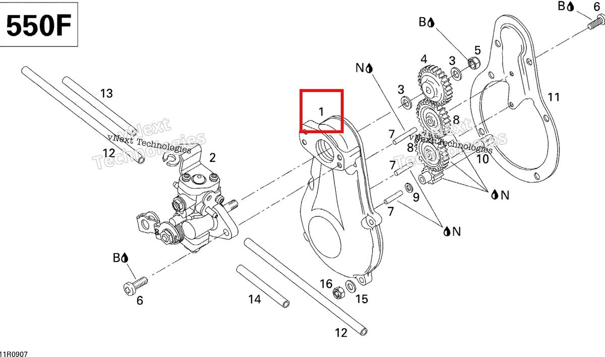 Деталь 420810110 (Деталь Mounting Flange) на схеме узла 2009 Ski-Doo GSX Fan Oil Pump