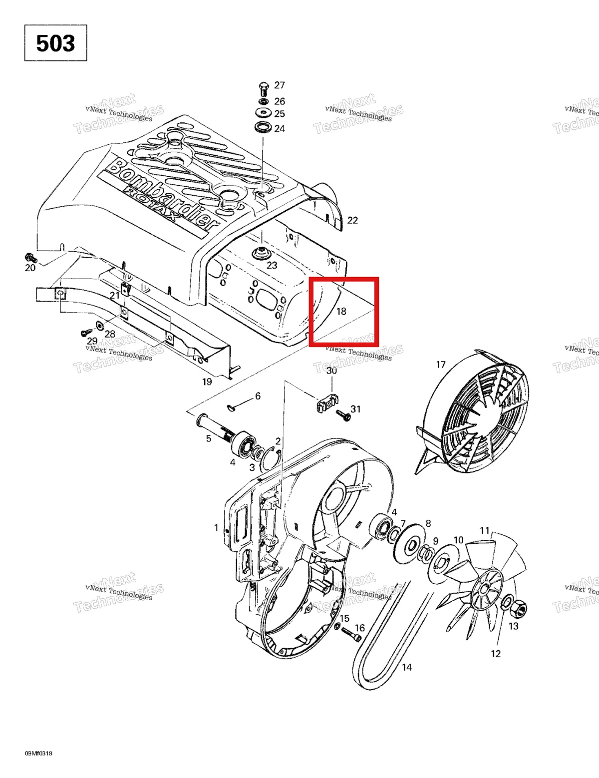 Деталь 420810543 (Деталь Lower Case (exhaust)) на схеме узла 