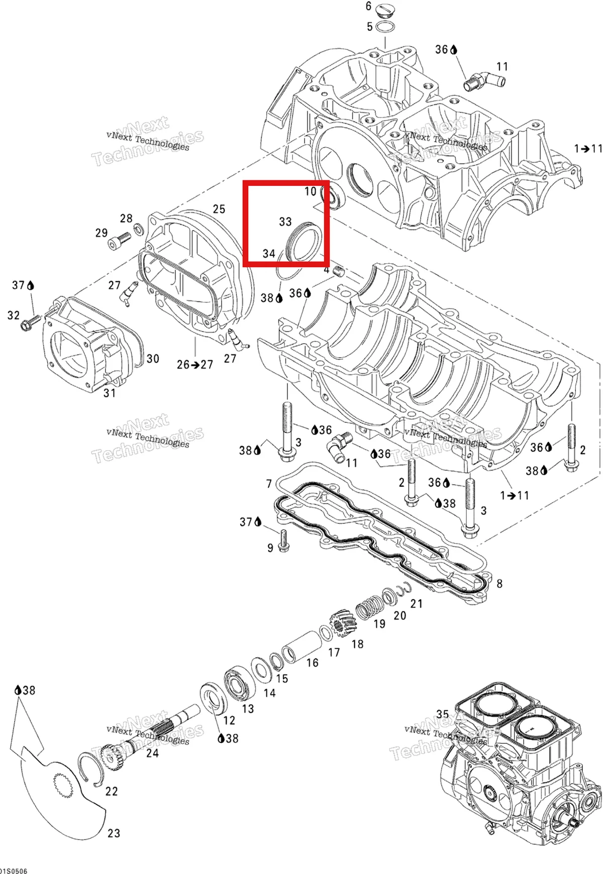 Деталь 420810745 на схеме узла 2005 Sea-Doo 3D RFI Crankcase And Rotary Valve