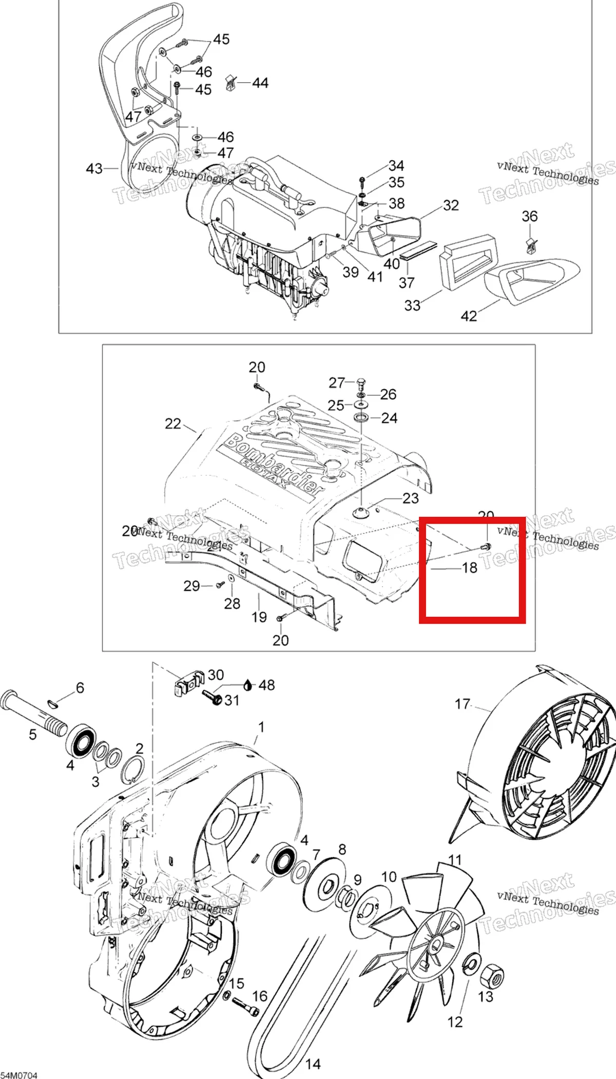 Деталь 420810764 (Нижний Хомут) на схеме узла 2007 Ski-Doo Skandic LT 440F Fan