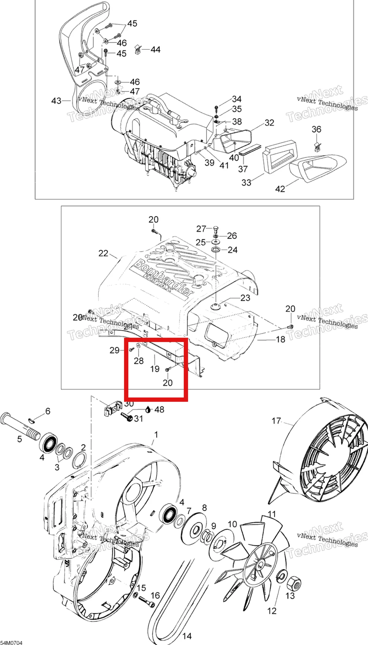 Деталь 420810792 (Деталь Lower Cowl) на схеме узла 2007 Ski-Doo Skandic LT 440F Fan