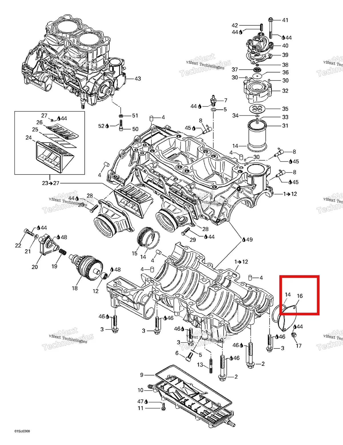 Деталь 420811205 на схеме узла 2003 Sea-Doo RX DI, 6122/6123 Crankcase, Reed Valve