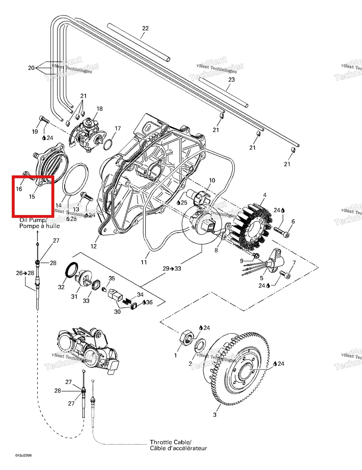 Деталь 420811225 на схеме узла 2003 Sea-Doo RX DI, 6122/6123 Magneto, Oil Pump