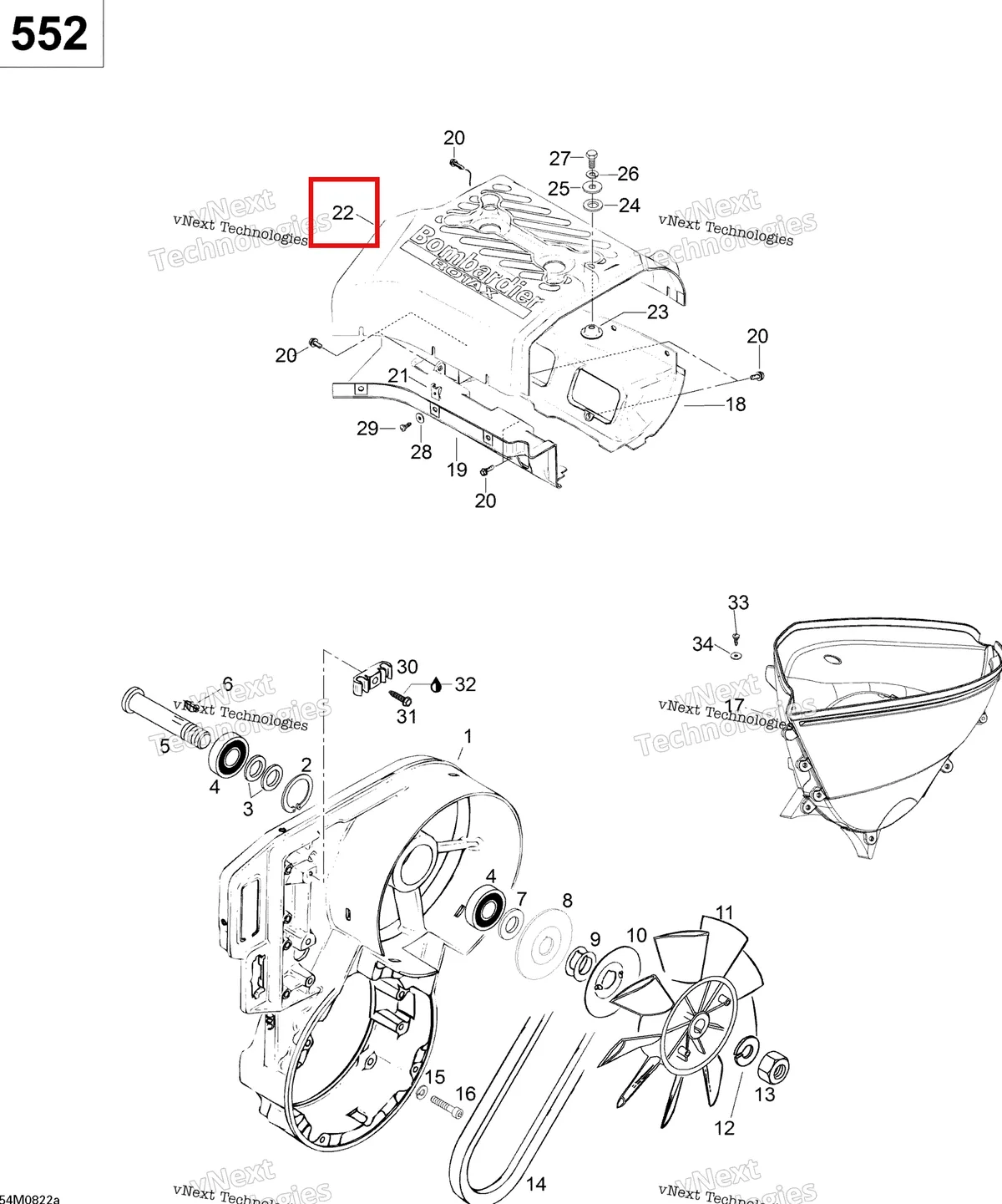 Деталь 420811295 (Деталь Upper Case) на схеме узла 2008 Ski-Doo Skandic SWT 550F Fan Swt 550F
