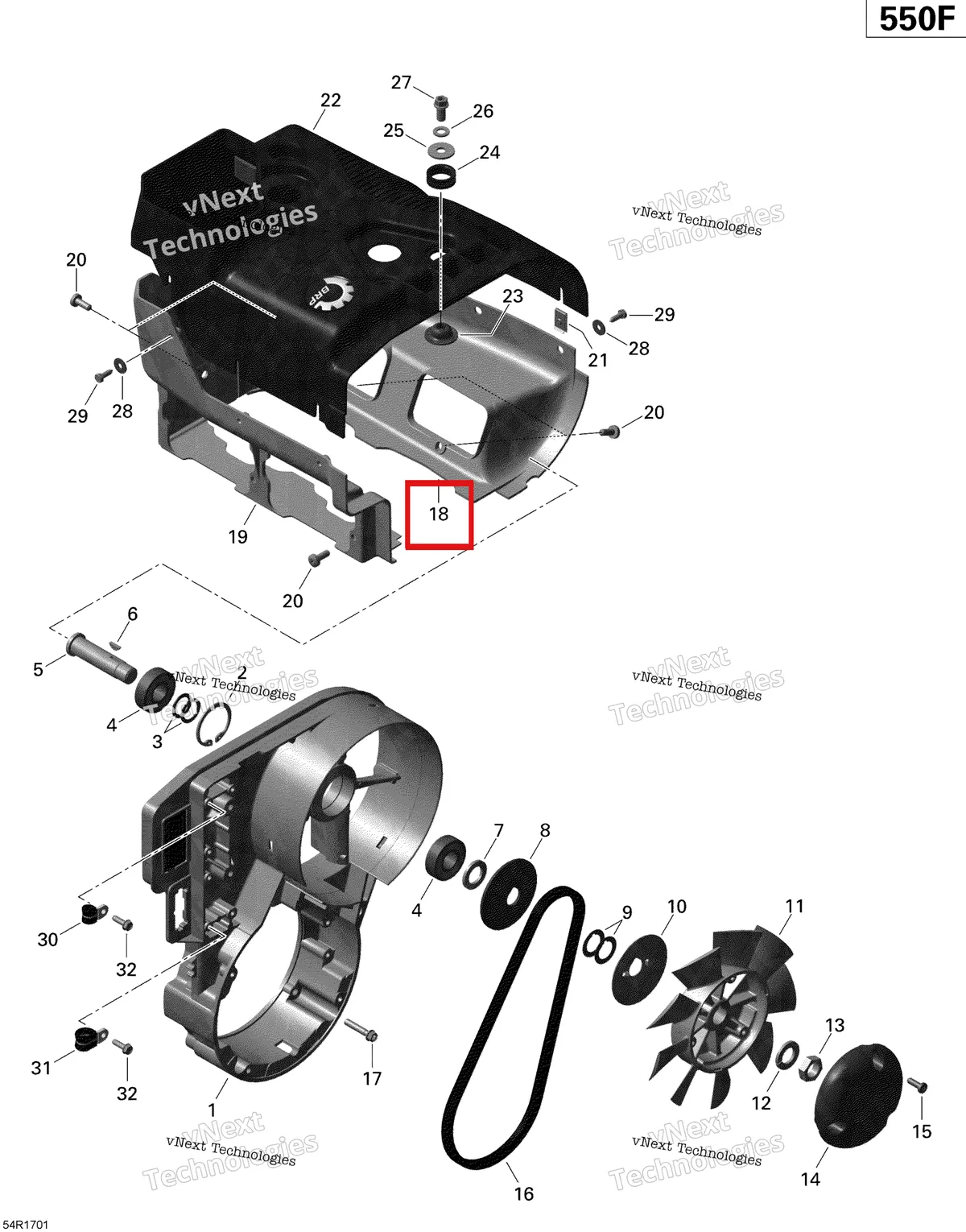 Деталь 420811392 (Нижняя обшивка) на схеме узла 2020 Ski-Doo EXPEDITION SPORT 550F Engine - Fan And Cylinder Cowls - 550F