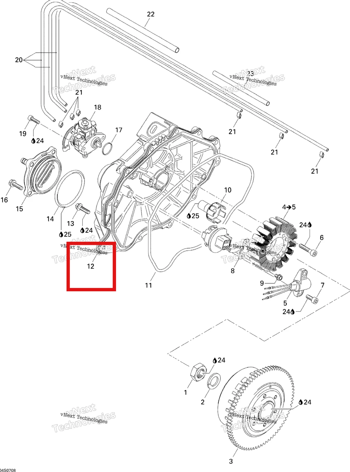 Деталь 420811425 на схеме узла 2007 Sea-Doo 3D 947 DI Magneto And Oil Pump