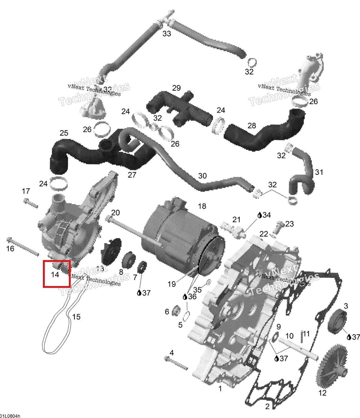 Деталь 420811605 (Деталь Waterpump Housing) на схеме узла 2008 Ski-Doo Expedition V-1300 Waterpump And Alternator