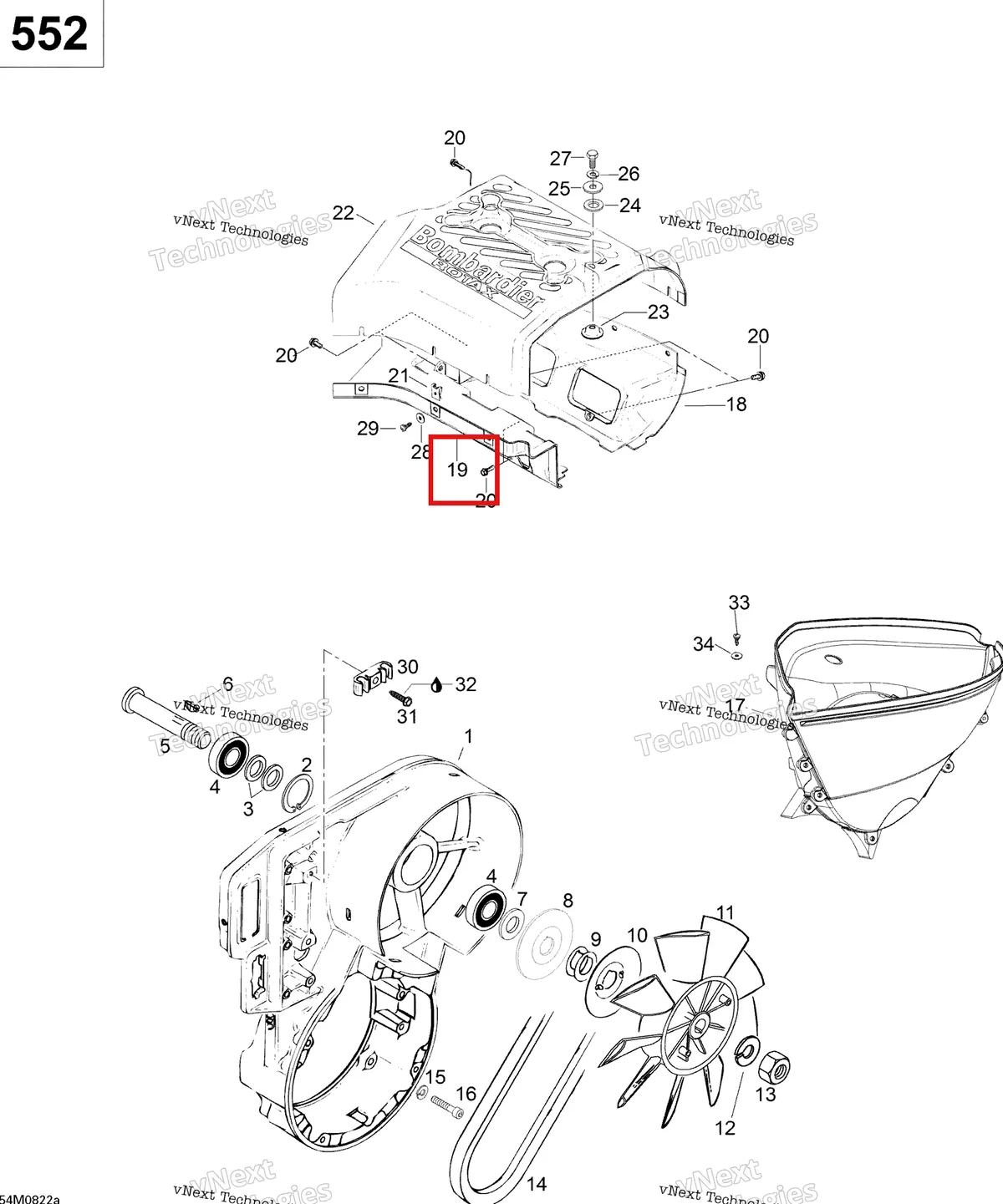 Деталь 420811835 (Деталь Lower Cowl) на схеме узла 2008 Ski-Doo Skandic SWT 550F Fan Swt 550F