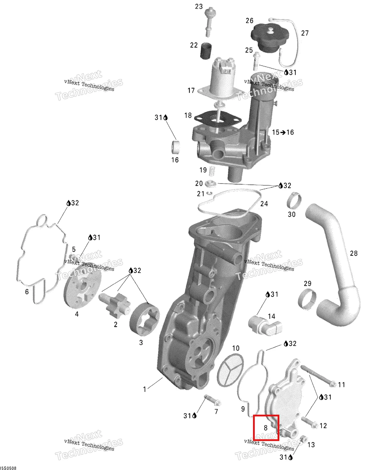 Деталь 420811893 на схеме узла 2005 Sea-Doo GTX 4-TEC, LTD SCIC Oil Separator