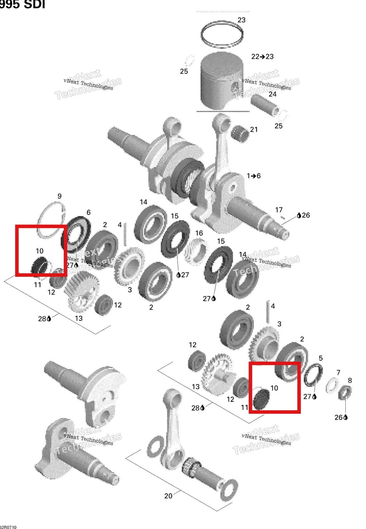 Деталь 420812176 на схеме узла 2007 Ski-Doo Summit Highmark & Highmark X 1000 SDI Crankshaft And Pistons