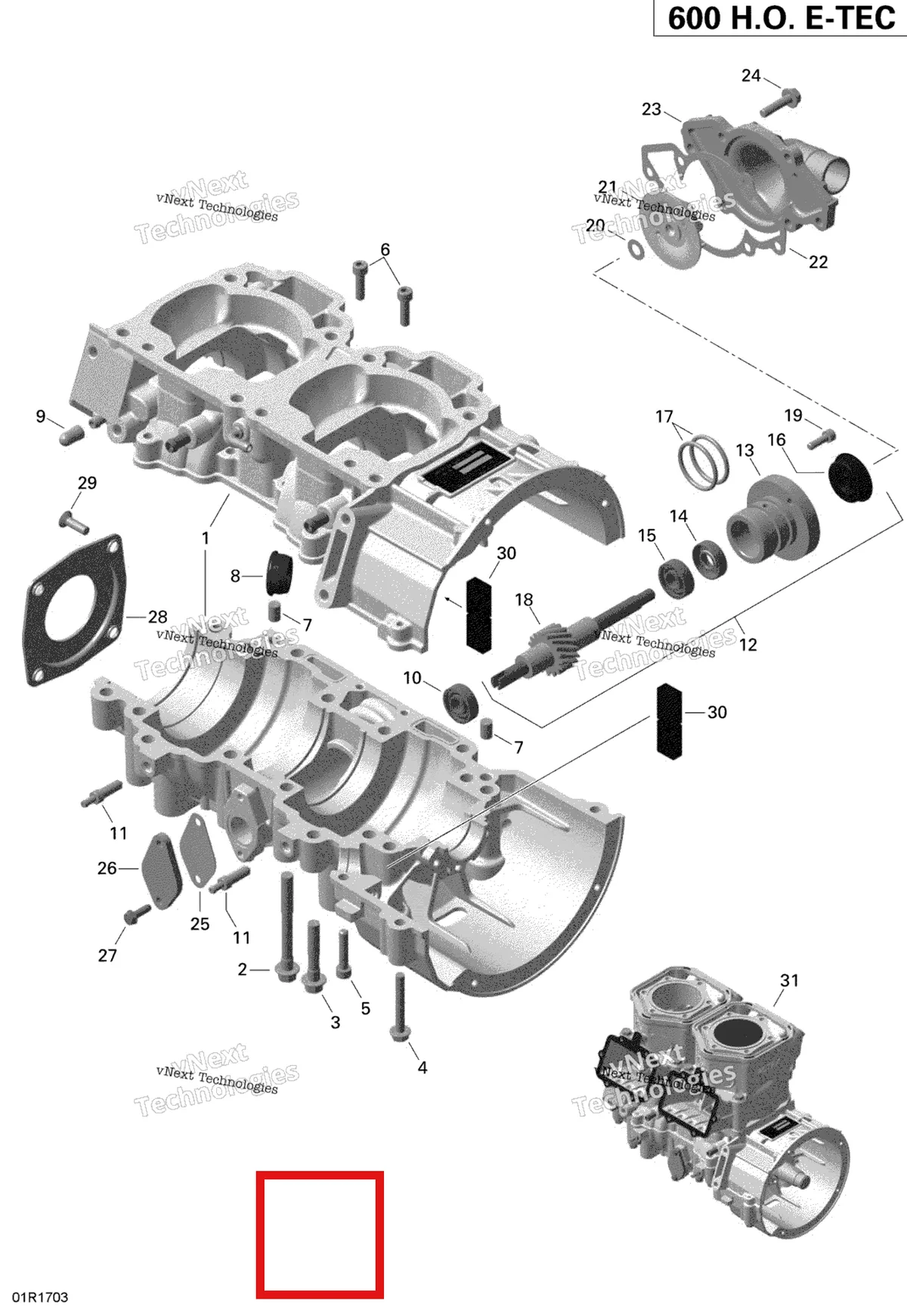 Деталь 420812420 (Прокладка) на схеме узла 2020 Ski-Doo SKANDIC WT 600HO E-TEC Engine - Crankcase And Water Pump - 600Ho E-Tec