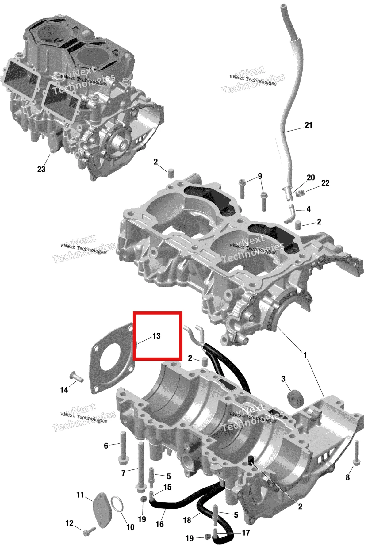 Деталь 420812421 на схеме узла 2020 Ski-Doo SUMMIT 600R E-TEC Engine - Crankcase - 600R E-Tec